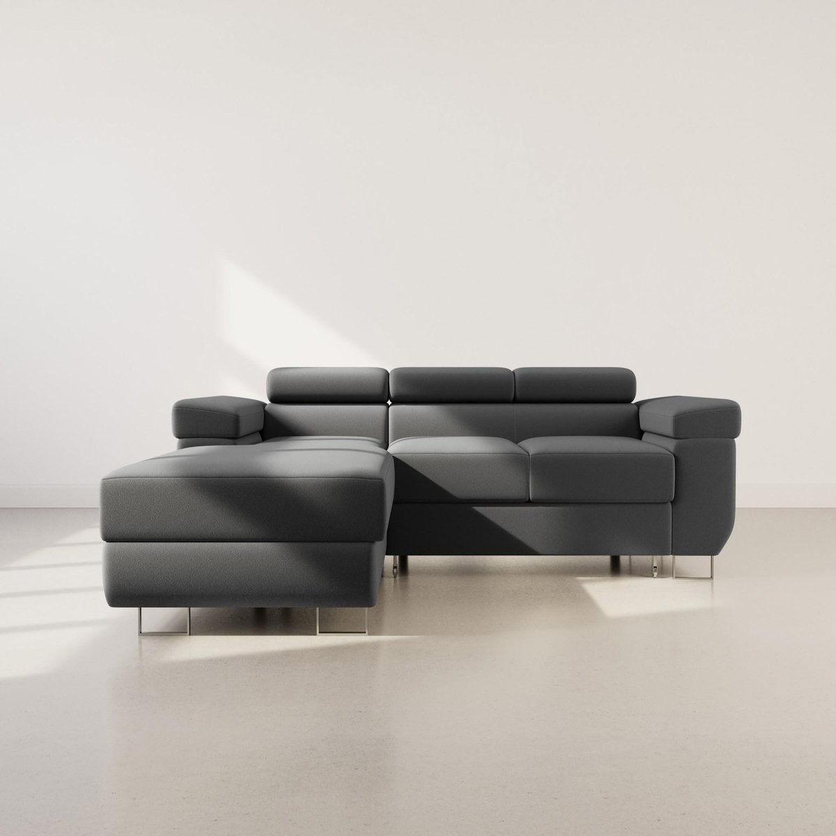 BEST MOBILIER Pablo - canapé d'angle gauche - 6 places - convertible avec coffre et têtières réglables - en velours