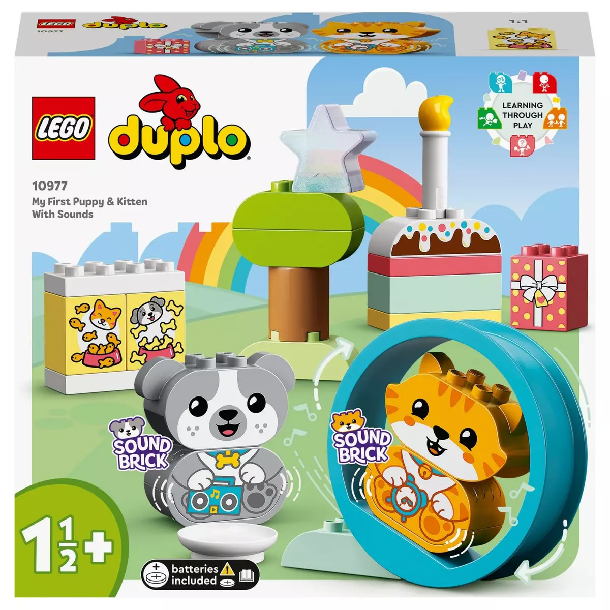 LEGO DUPLO 10977 Mes Premiers Chiot et Chaton avec Effets Sonores, Jouet d'Éveil Enfant