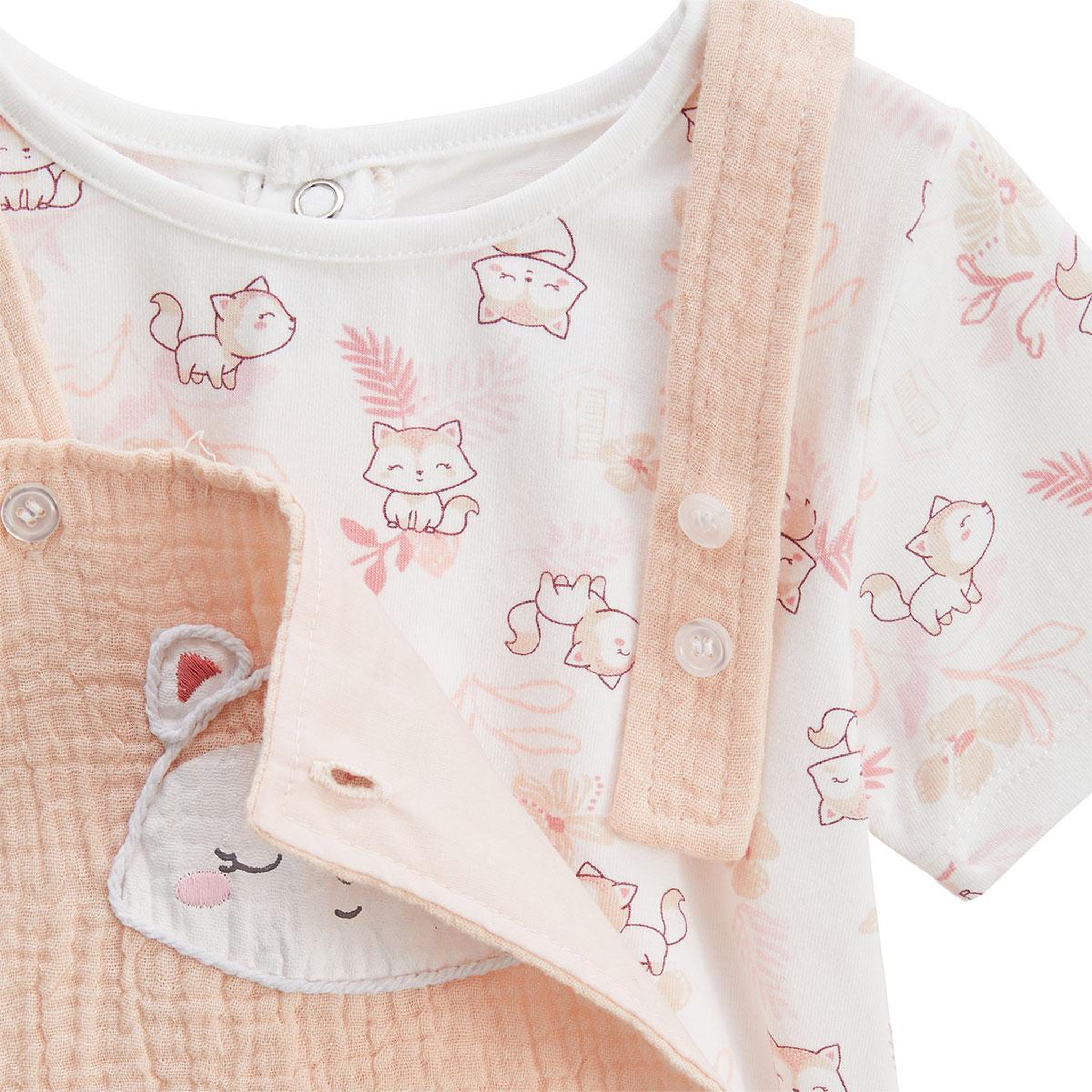 Voir la diapositive 3 : Petit Béguin Ensemble salopette bébé en gaze de coton et t-shirt louison