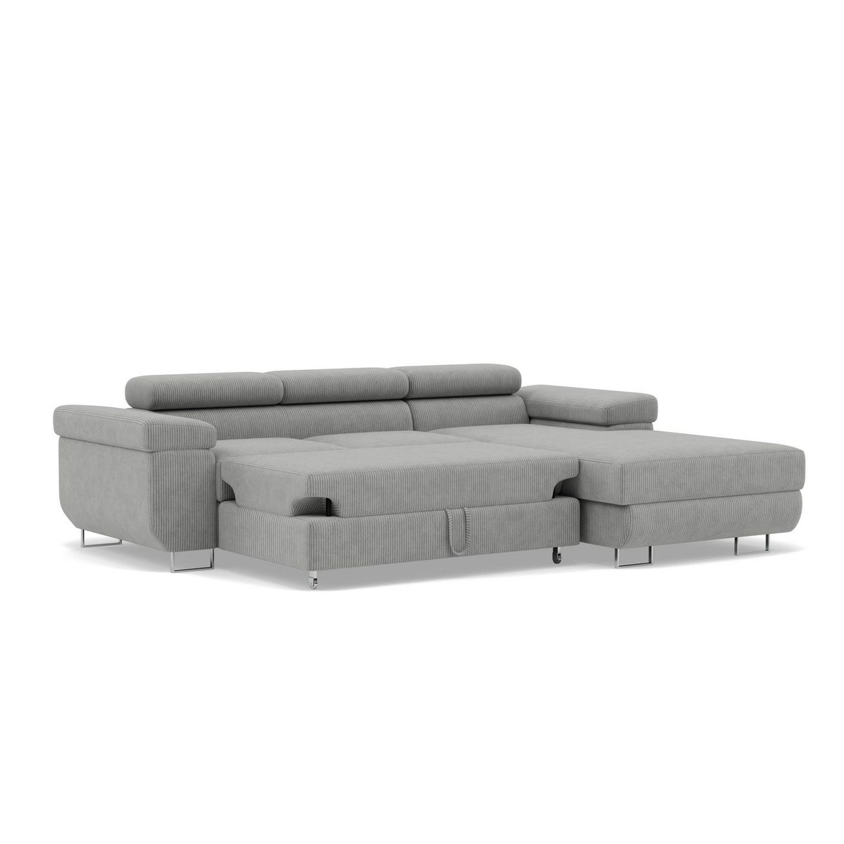 BEST MOBILIER Pablo - canapé d'angle droit - 6 places - convertible avec coffre et têtières réglables - en velours côtelé