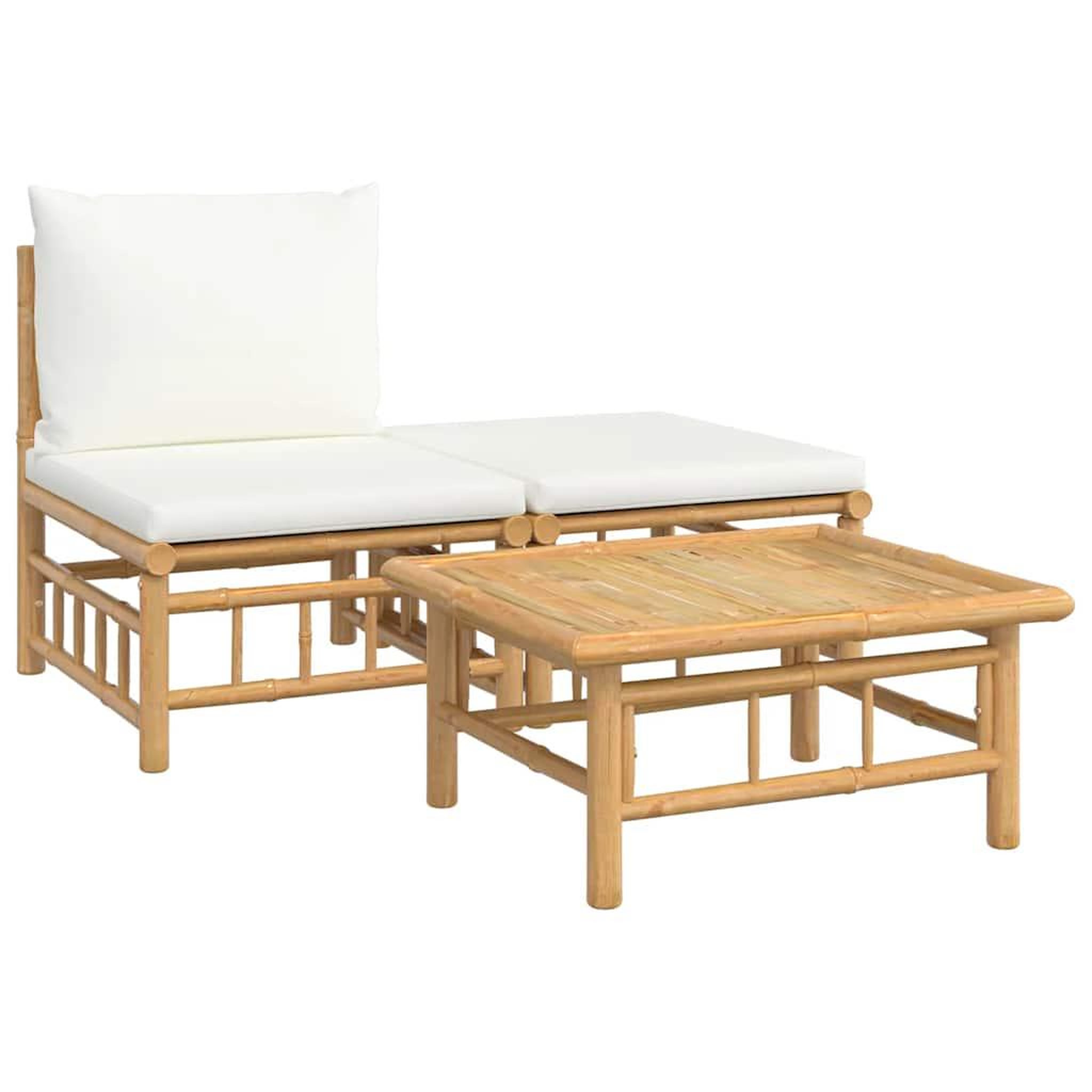 Voir la diapositive 2 : VIDAXL Salon de jardin 3 pcs avec coussins blanc creme bambou