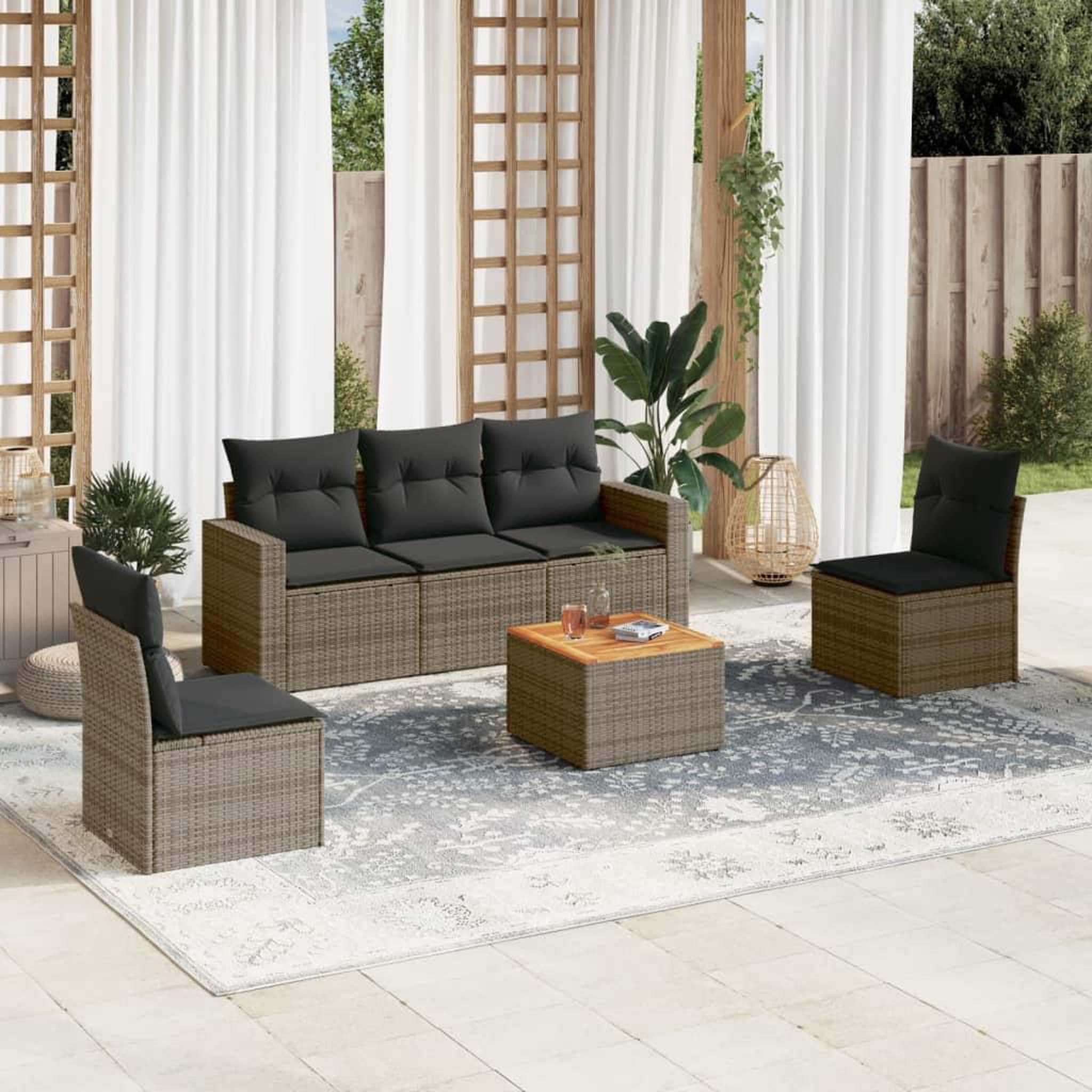VIDAXL Salon de jardin 6 pcs avec coussins gris resine tressee