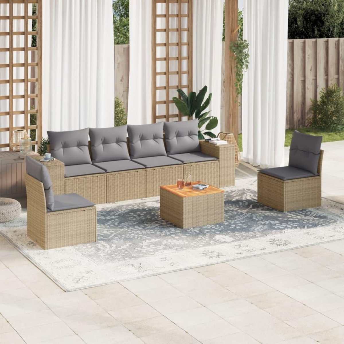 VIDAXL Salon de jardin avec coussins 7 pcs beige resine tressee