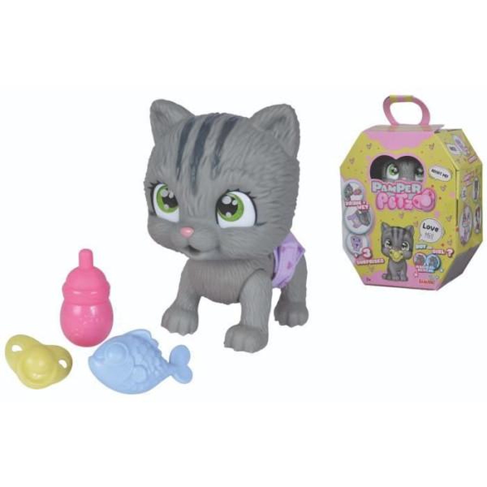 SILVERTORN Smoby - pamper petz - chat a adopter - 4 accessoires - articulé - bois et fais pipi - certificat d'adoption - des 3 ans