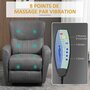 HOMCOM Fauteuil de relaxation inclinable 8 points de massage repose-pied ajustable microfibre polyester gris