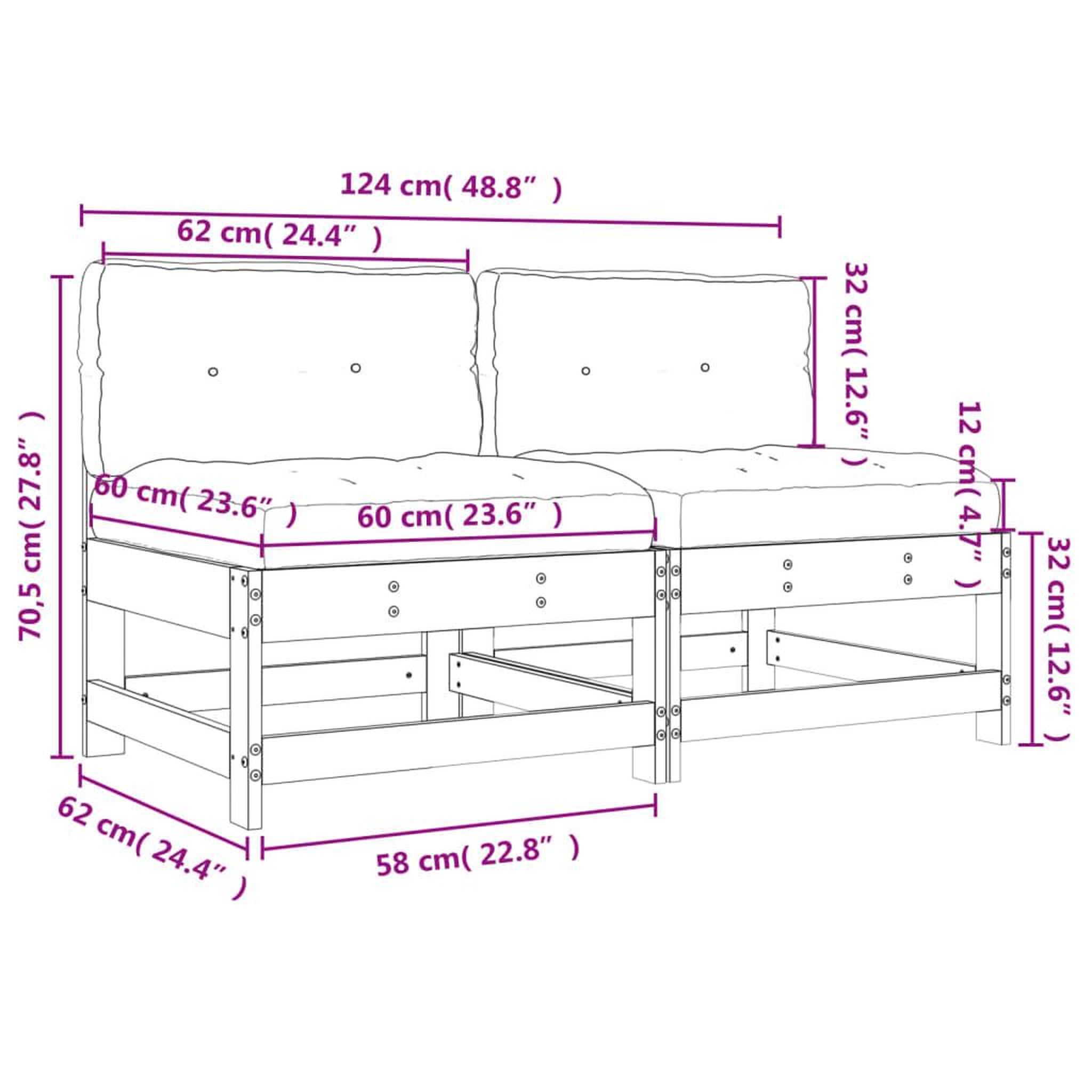 Voir la diapositive 6 : VIDAXL Canapes centraux avec coussins 2 pcs blanc bois de pin massif