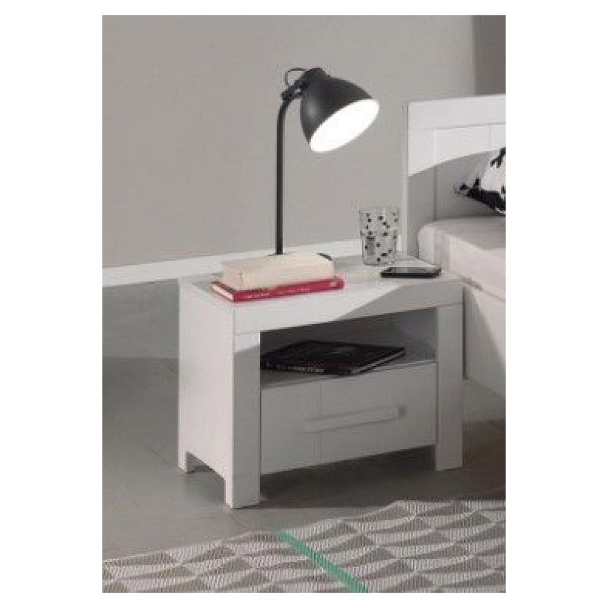 Vipack Ensemble de chambre Vipack ERIK : Lit simple, lit gigogne, chevet, bureau et armoire 2 portes en bois laqué blanc