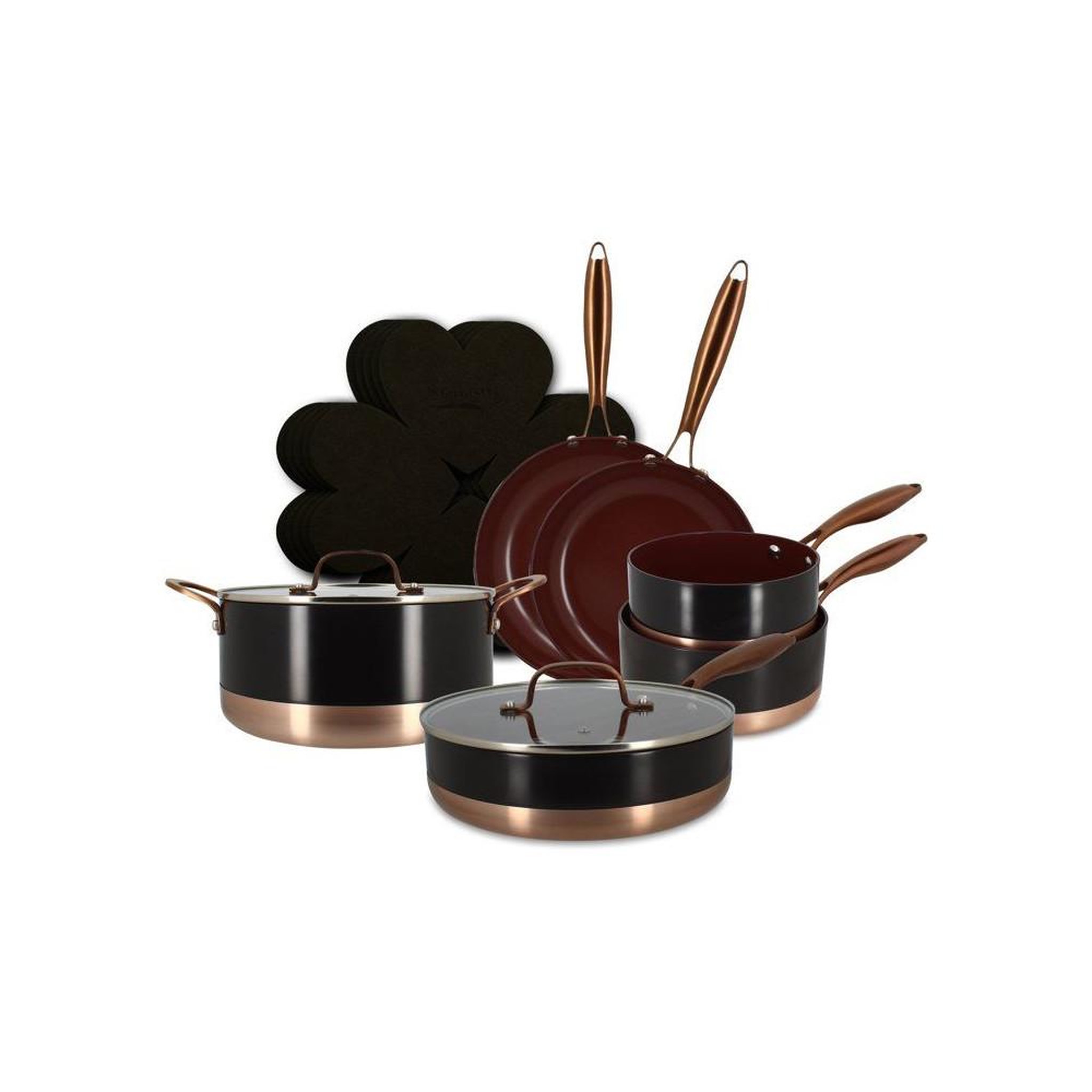 MENASTYL Set de casseroles induction 13 pièces black copper avec poignées amovibles et revêtement antiadhésif céramique