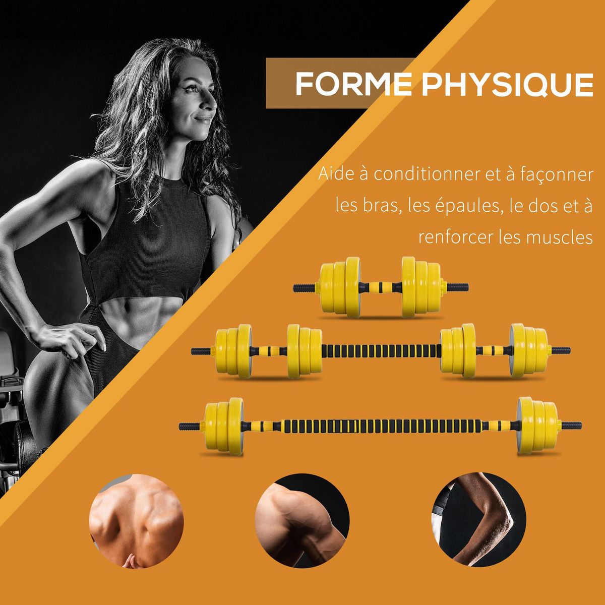HOMCOM Ensemble d'haltères courtes ou longues 20 Kg - barre d'extension incluse - musculation réglable - entraînement musculaire & haltérophilie