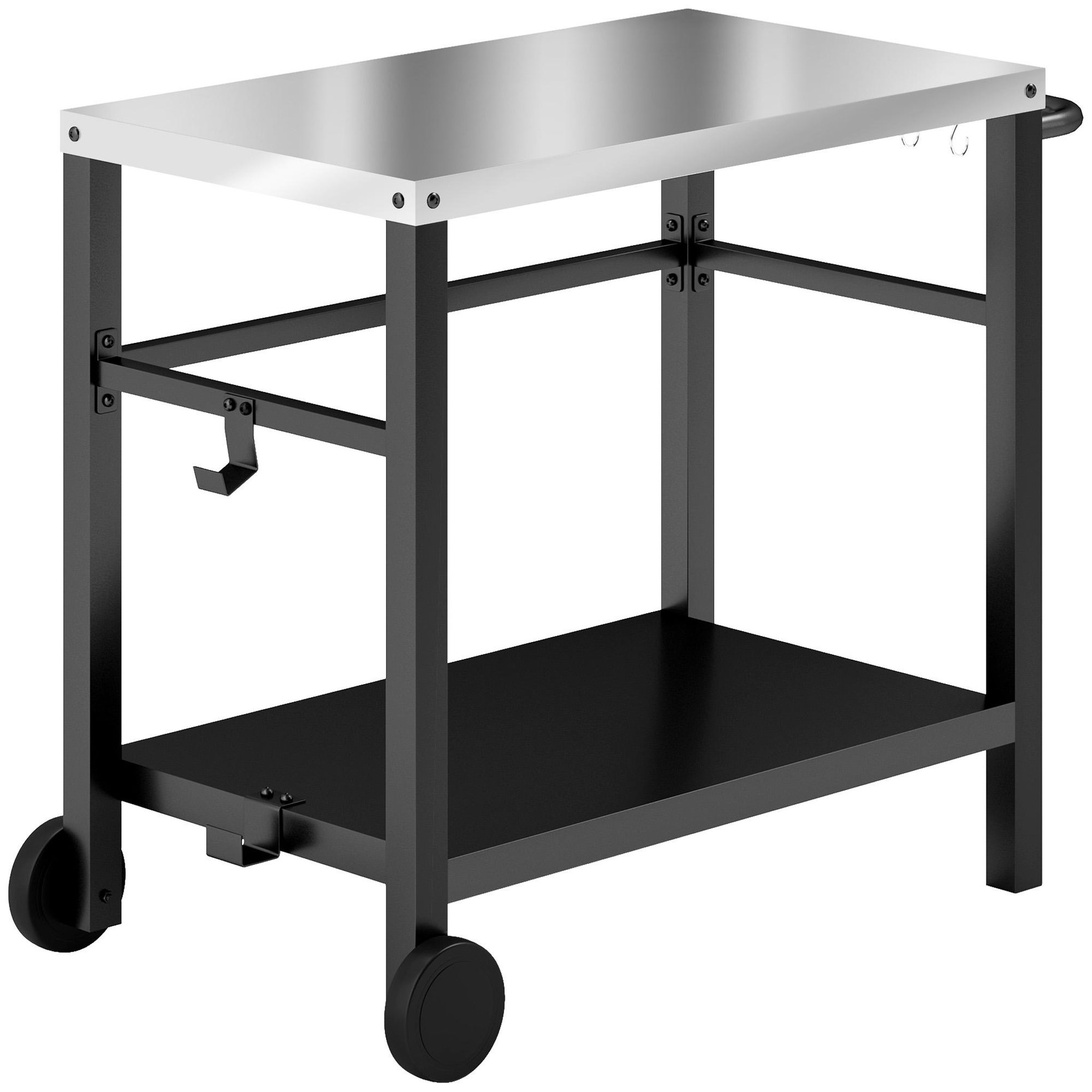 Voir la diapositive 2 : OUTSUNNY Desserte jardin - chariot pour plancha barbecue - étagère, 4 + 1 crochets - métal gris plateau acier inox