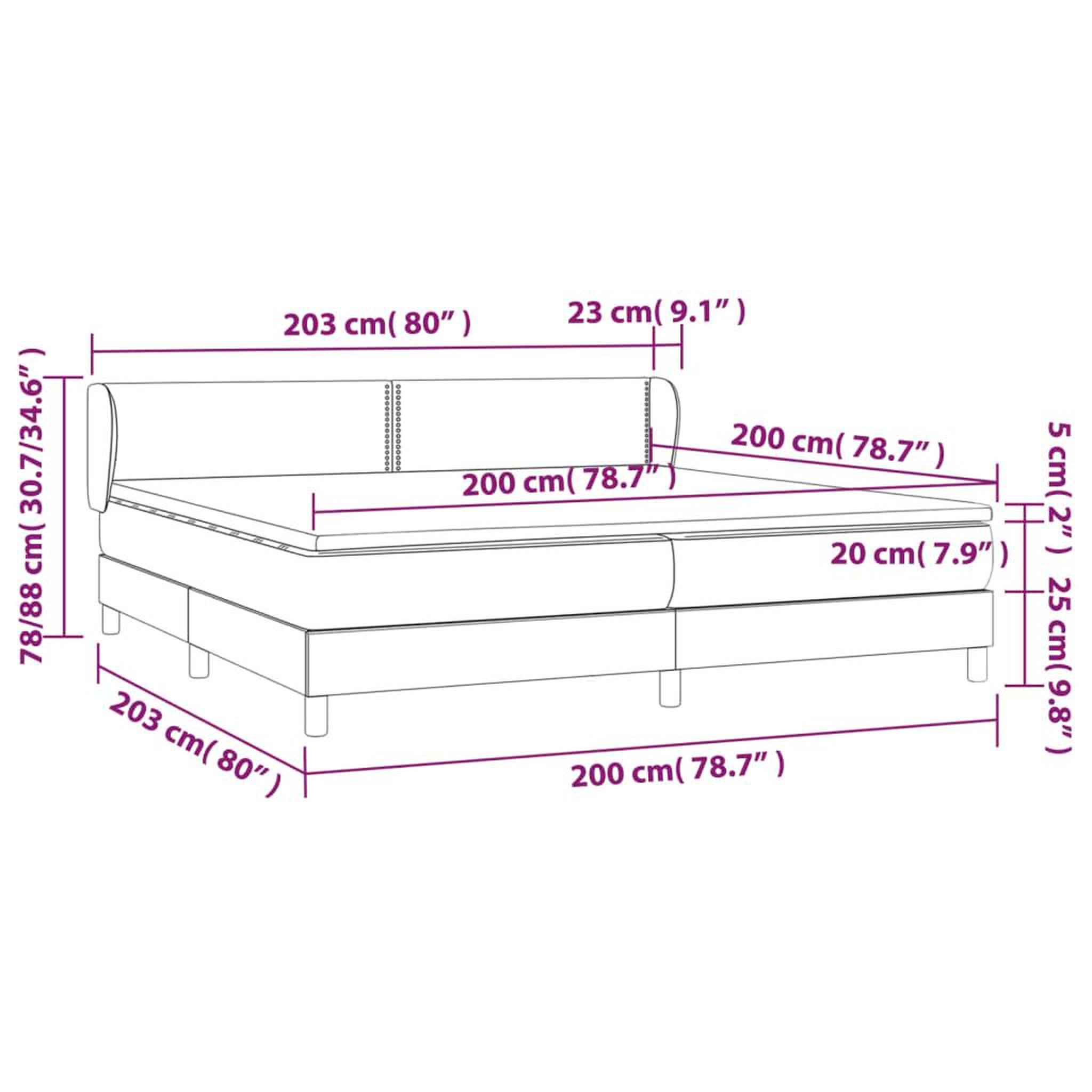 Voir la diapositive 6 : VIDAXL Sommier a lattes de lit avec matelas Noir 200x200 cm Tissu