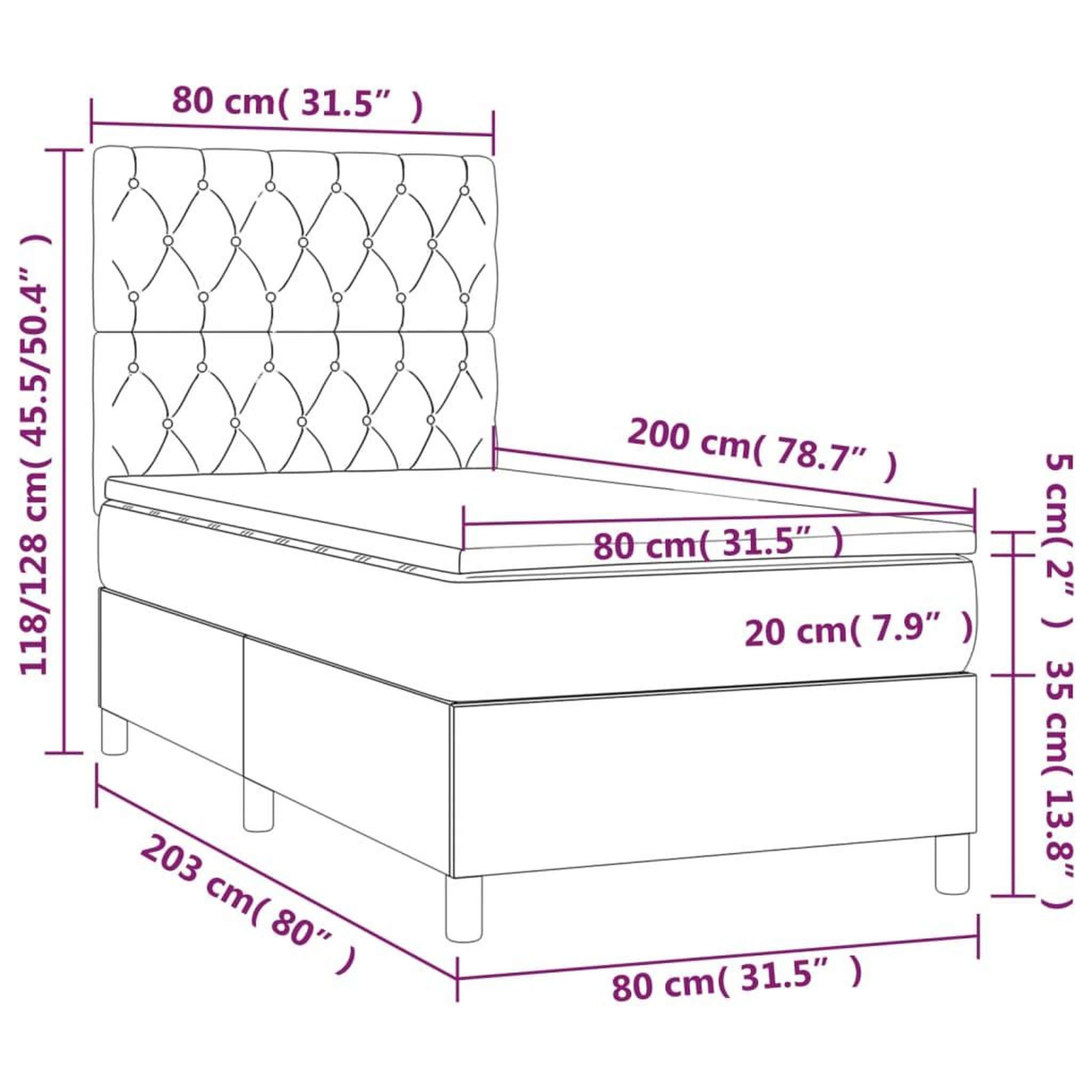 Voir la diapositive 6 : VIDAXL Sommier a lattes de lit avec matelas Gris fonce 80x200 cm Tissu