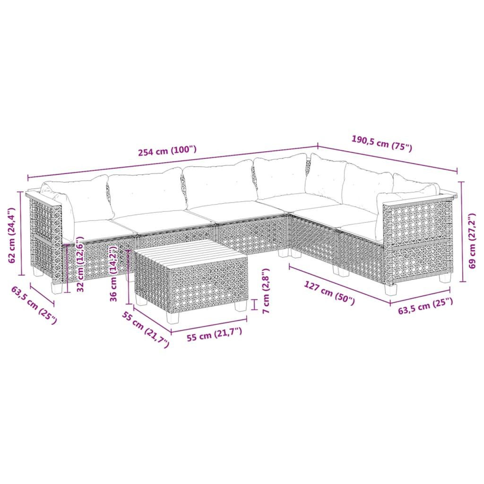 Voir la diapositive 6 : VIDAXL Salon de jardin avec coussins 7 pcs gris resine tressee