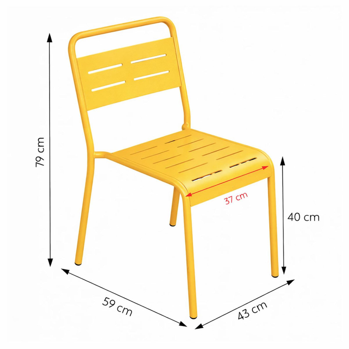CONCEPT USINE Ensemble table de jardin carrée 50cm et 2 chaises jaune BERGAME