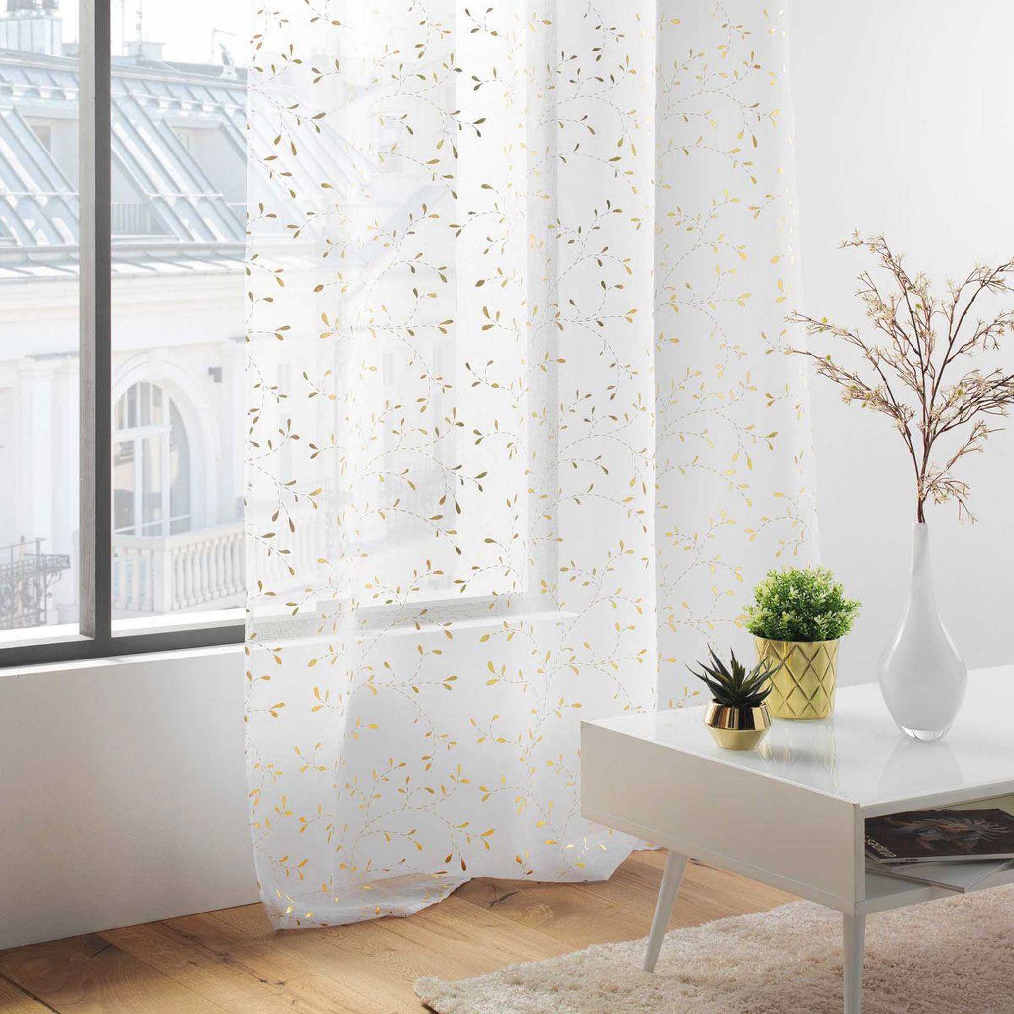 Voir la diapositive 4 : Douceur d'Intérieur Rideau voilage à œillets  floressia  140x280cm or
