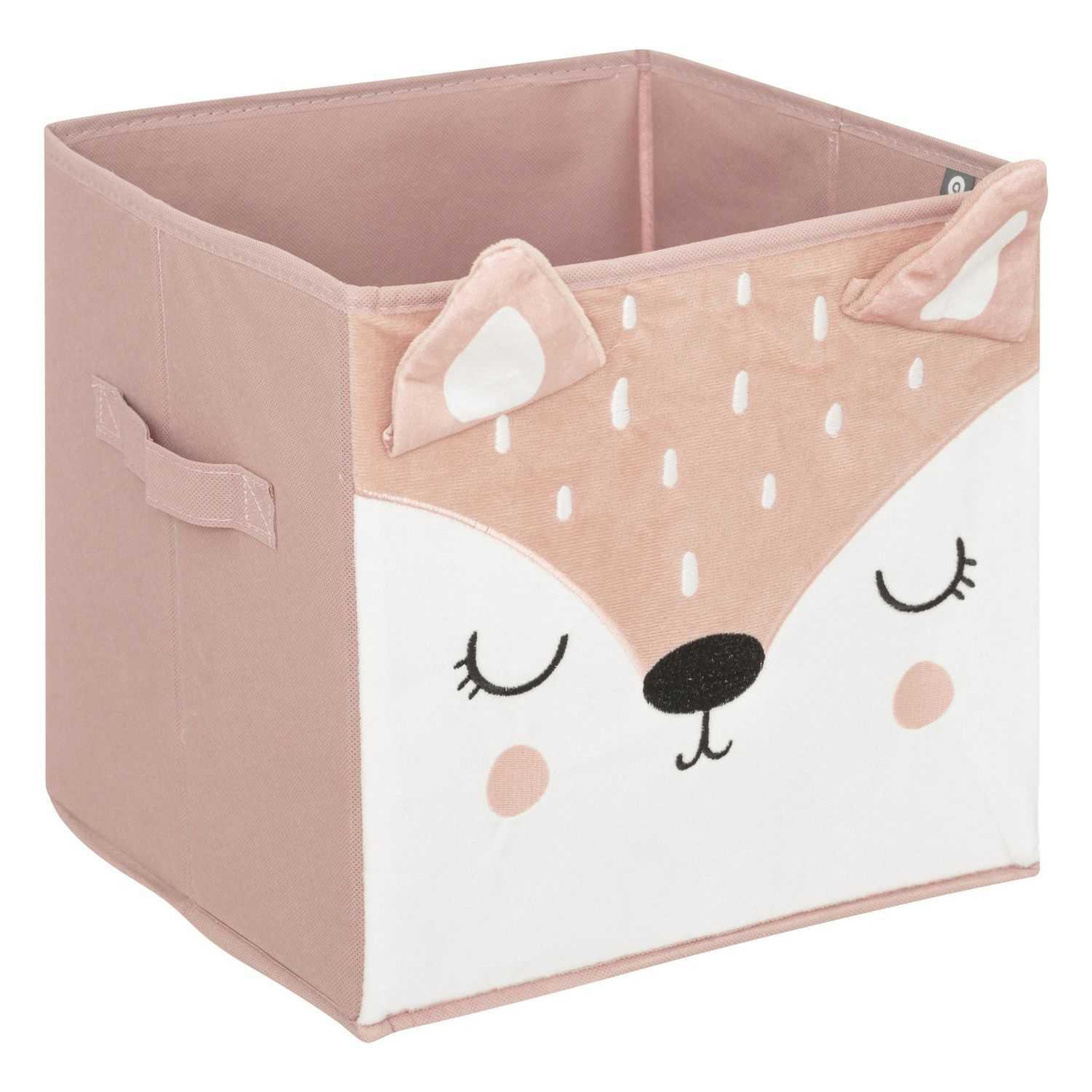 Voir la diapositive 2 : TOILINUX Lot de 2 boites de rangement biche en velours - 29x29x29cm - rose