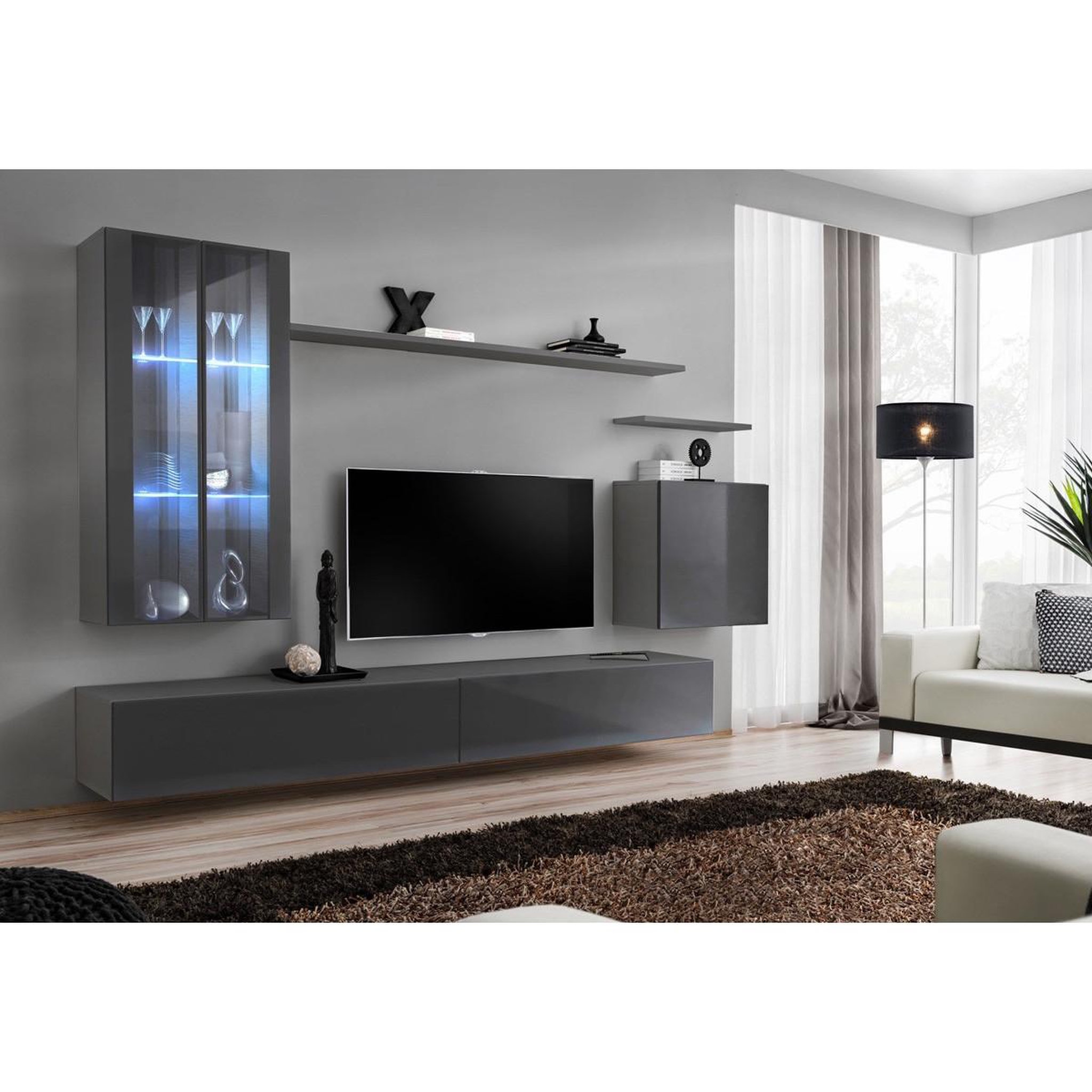 Voir la diapositive 2 : Paris Prix Meuble tv mural design  switch xii  270cm gris