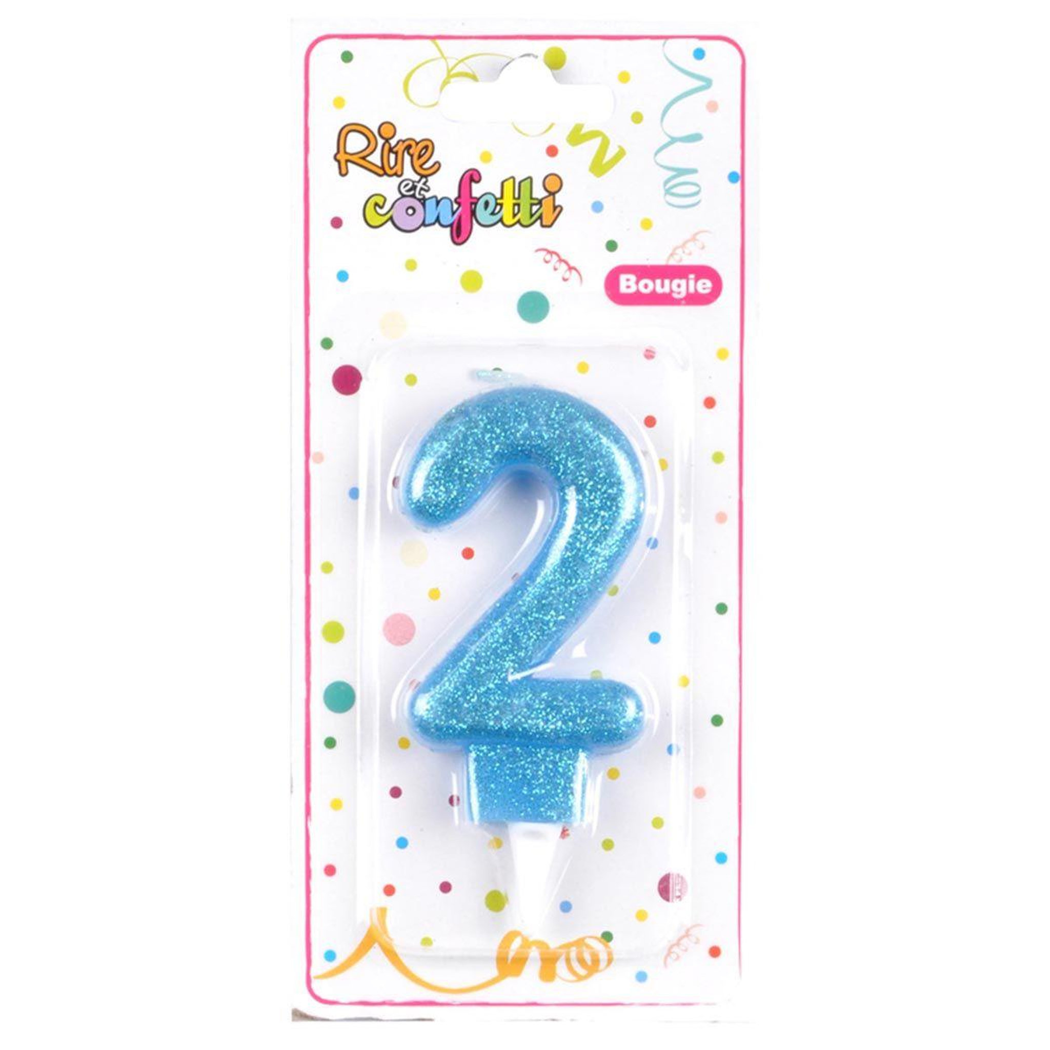 Voir la diapositive 2 : HOMEA Bougie d'Anniversaire Paillette  Chiffre 2  7cm Bleu