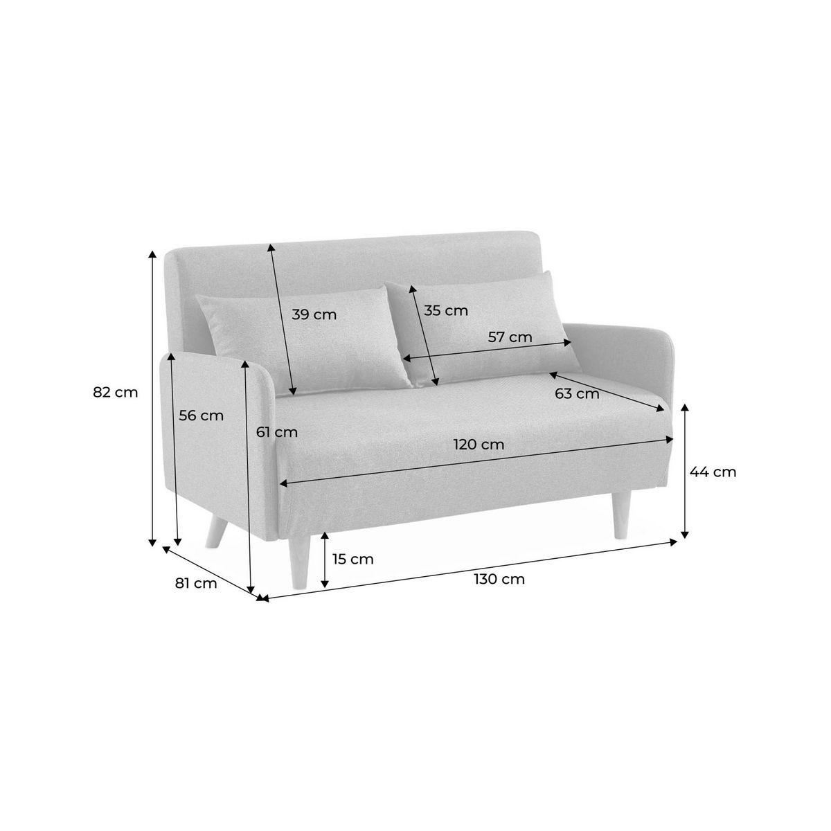 SWEEEK Canapé convertible 2 places scandinave - Panam - pieds bois. bouclettes blanches. banquette. dossier inclinable