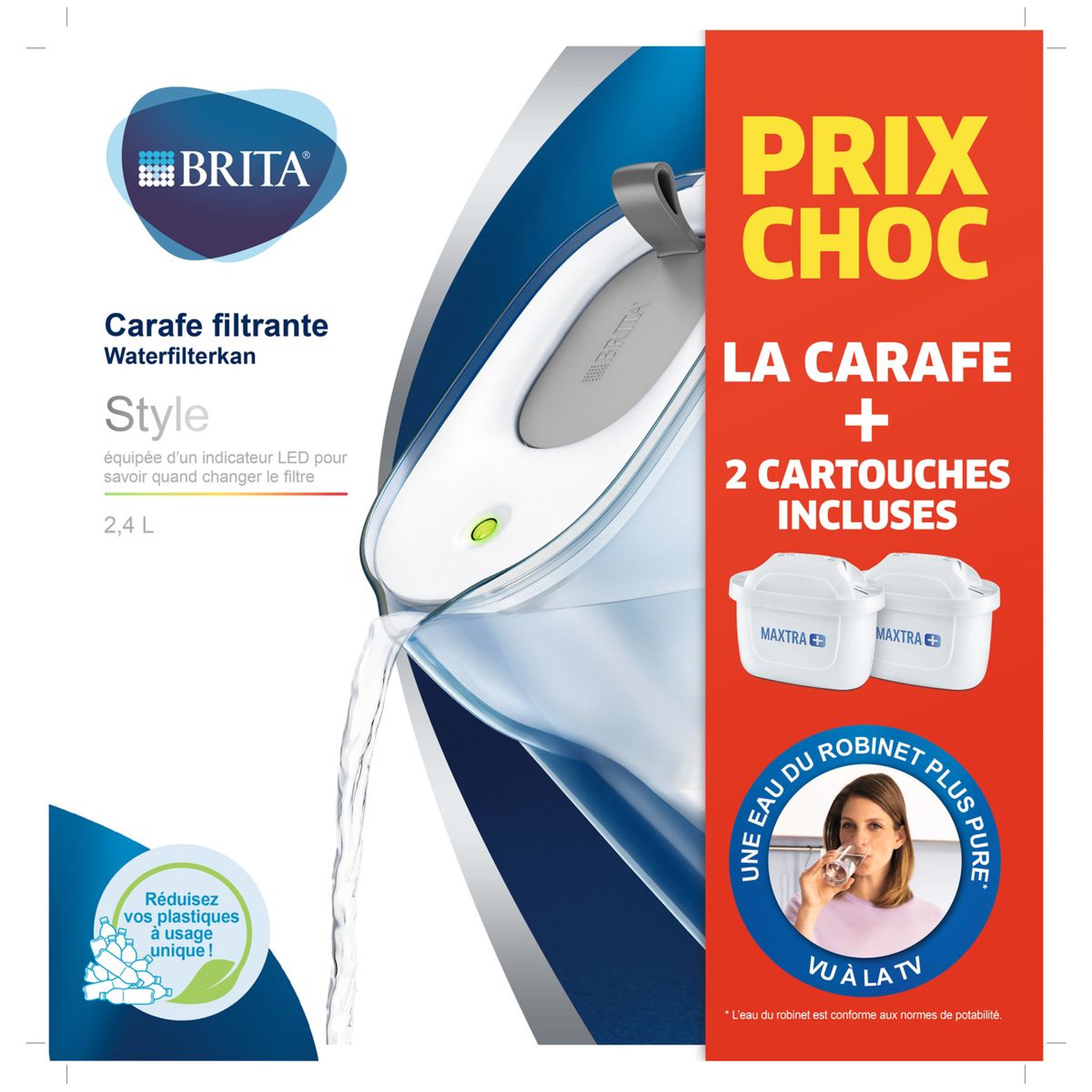 Voir la diapositive 1 : BRITA Carafe STYLE + 2 cartouches maxtra 2,4 litres