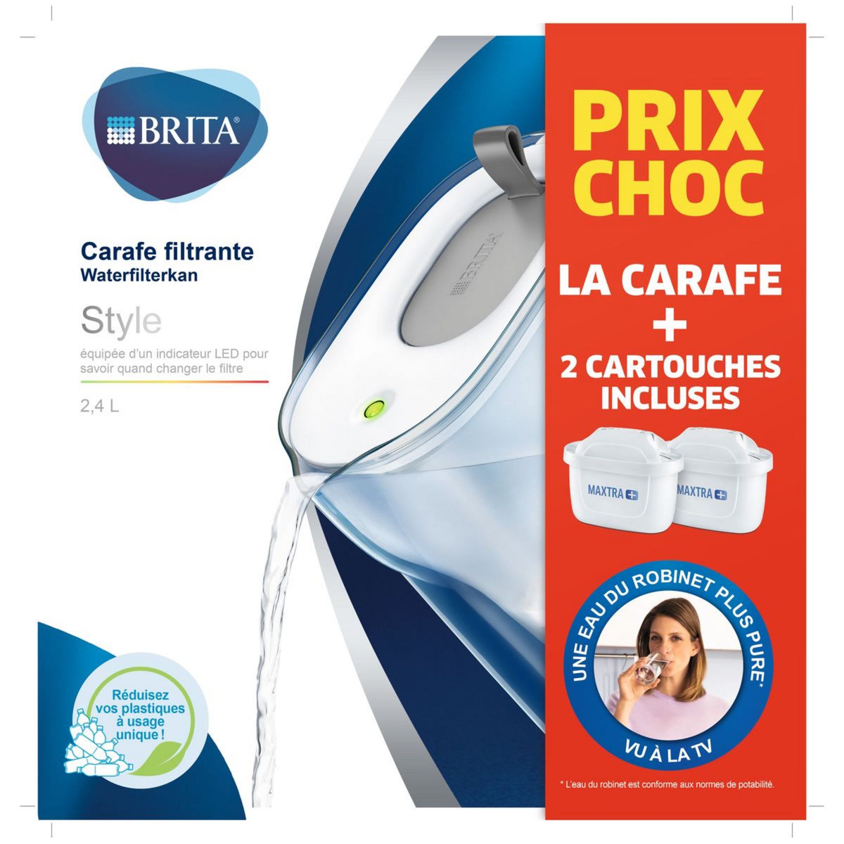 BRITA Carafe STYLE + 2 cartouches maxtra 2,4 litres