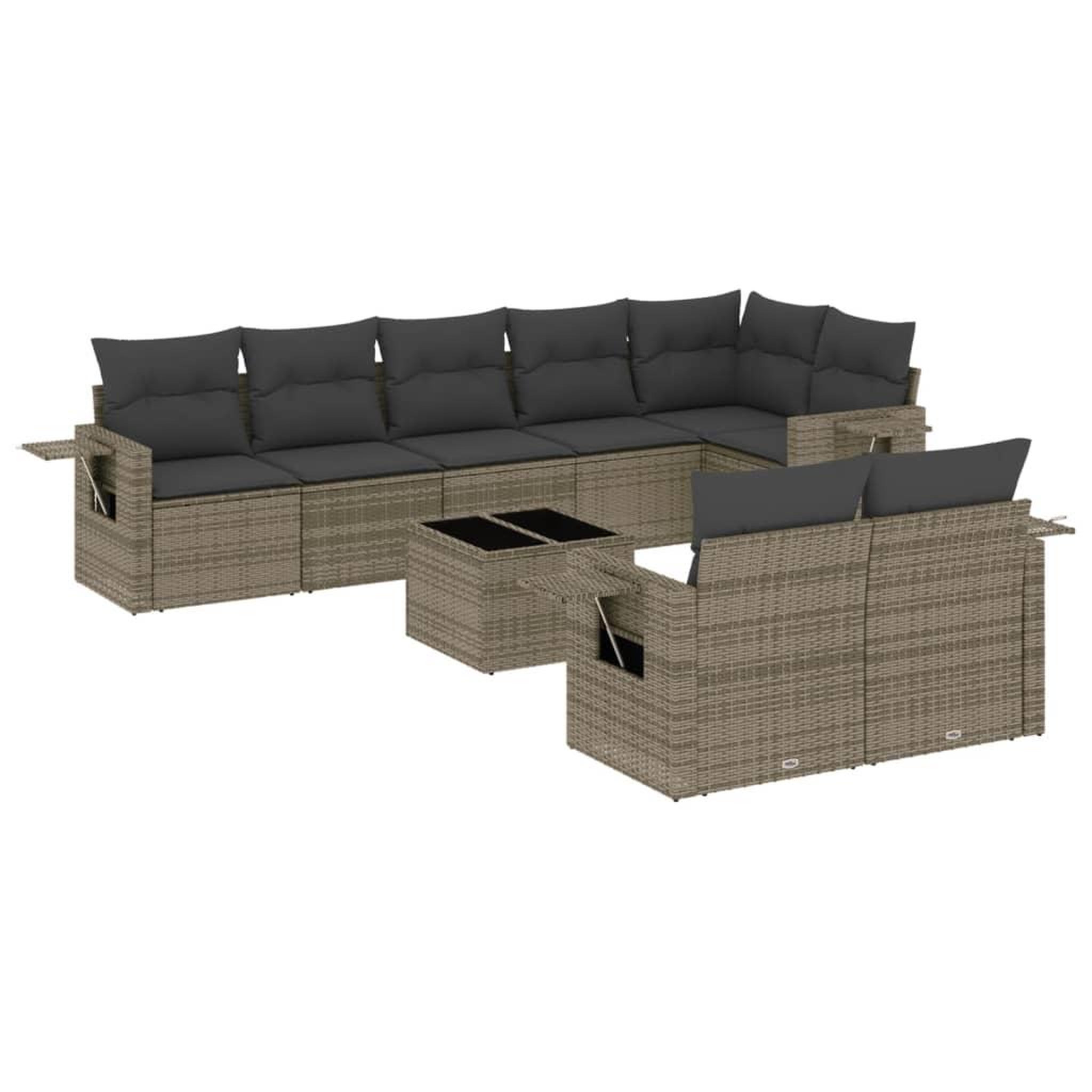 Voir la diapositive 2 : VIDAXL Salon de jardin 9 pcs avec coussins gris resine tressee