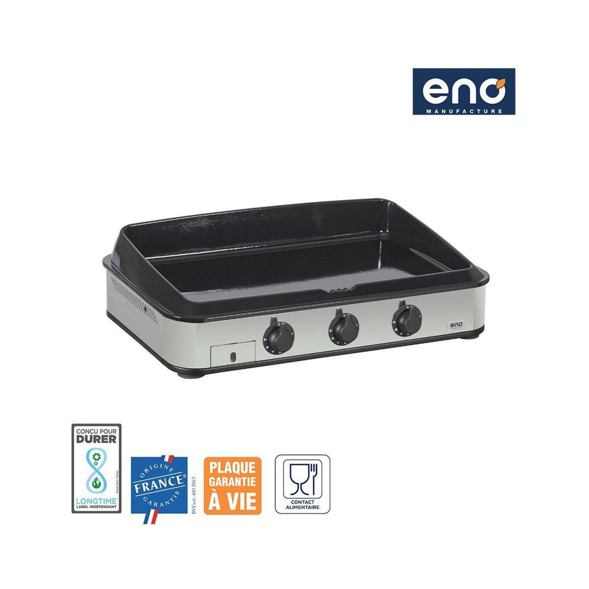 Eno Plancha gaz 80 cm Inox 3 brûleurs à poser, 69x40 cm