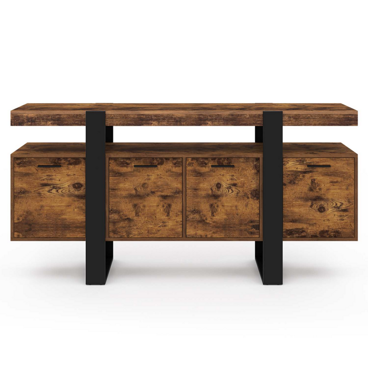 ID MARKET Buffet 160 cm PHOENIX XXL 4 portes bois effet vieilli et noir