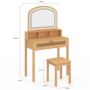 Voir la diapositive 4 : ID MARKET Coiffeuse EDHEN avec miroir LED, 1 tiroir, 3 niches et tabouret cannage et bois