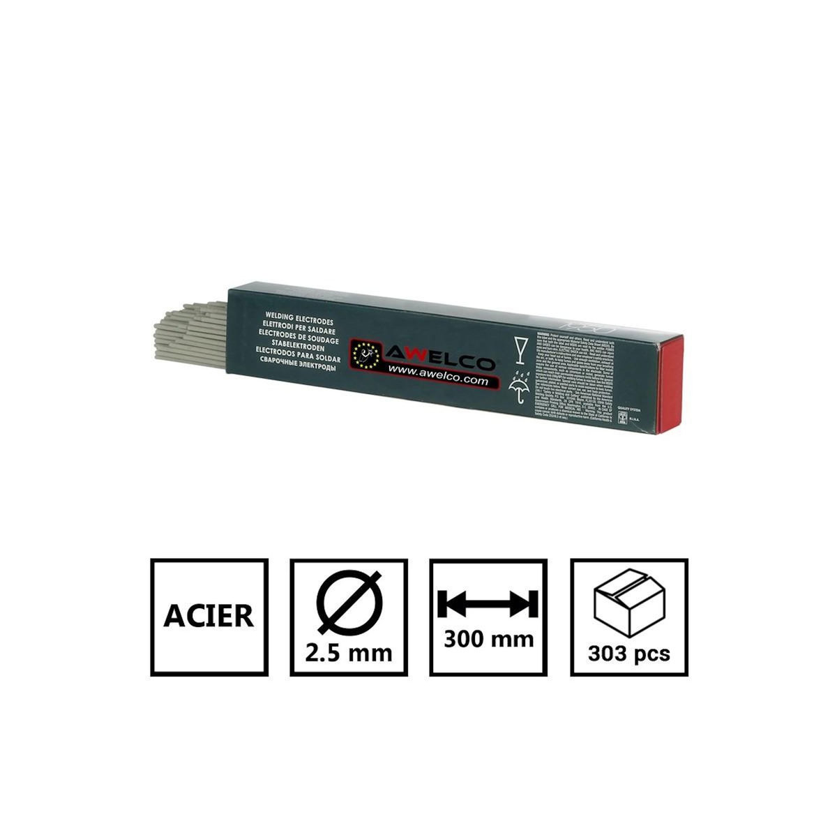 Awelco Lot de 303 Electrodes Acier 2,5 x 300mm Baguettes enrobées Soudure toutes positions AWELCO