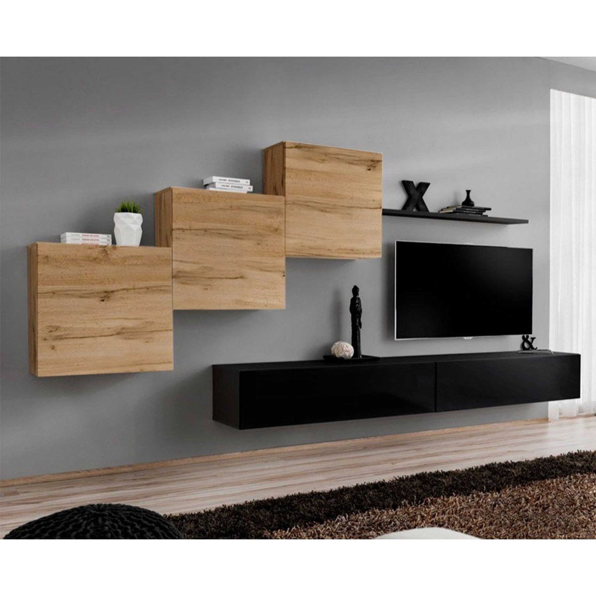 Paris Prix Meuble tv mural design  switch x  330cm naturel & noir