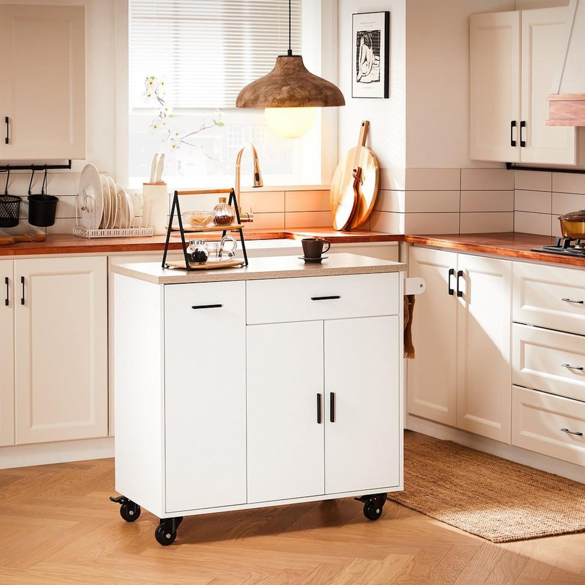 SOBUY SoBuy - Chariot De Cuisine à un tiroir - Blanc - 95x46x92cm - Moderne - FKW126-NW