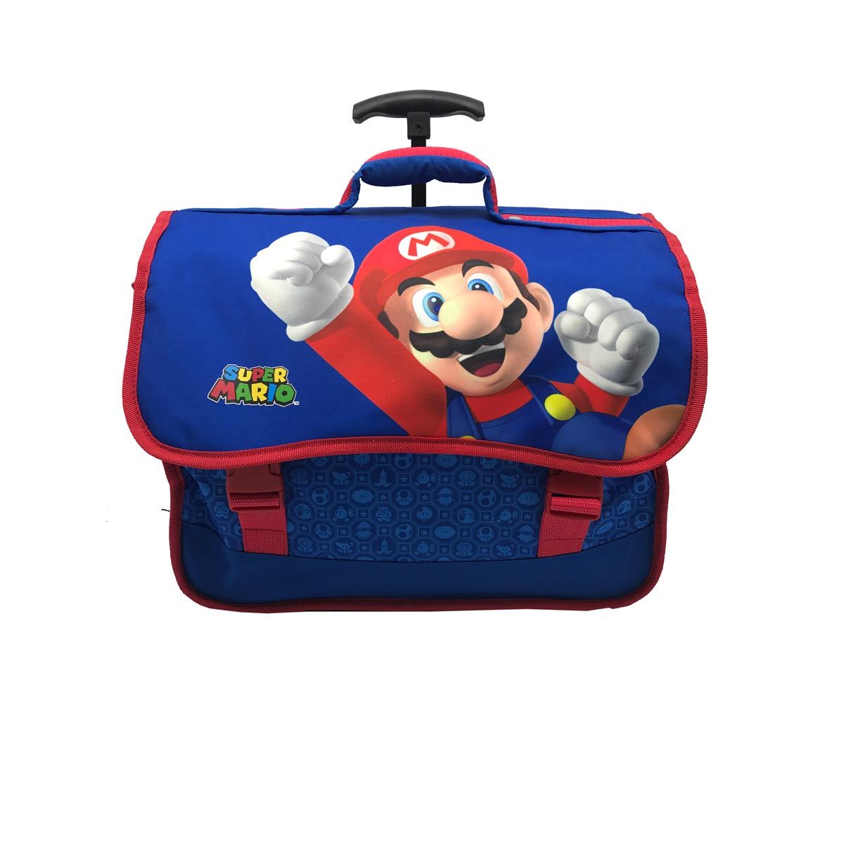  Cartable à roulettes 37cm garçon Héros Mario bleu