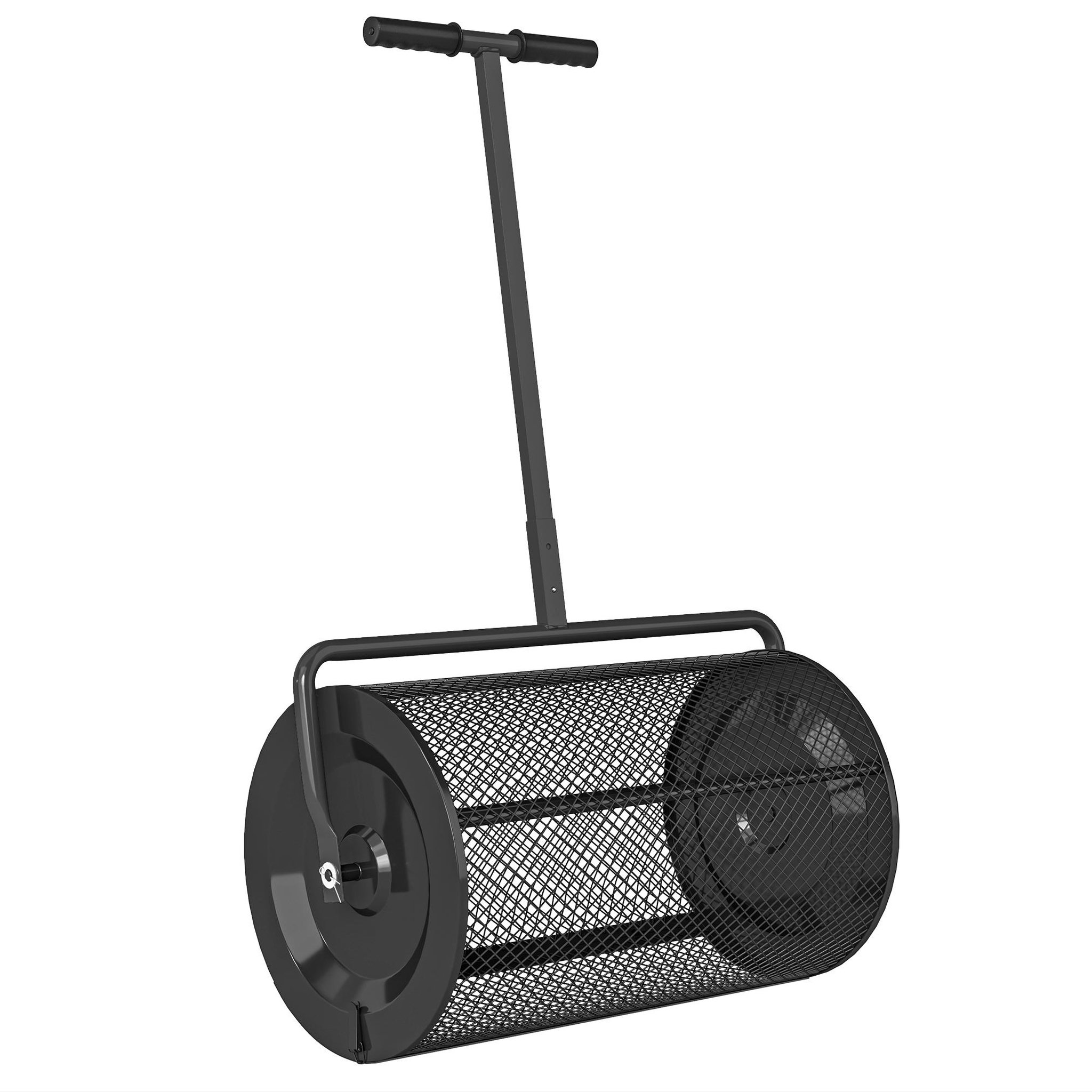 OUTSUNNY Épandeur de compost 75L - rouleau épandeur - poignée telescopique réglable - métal noir
