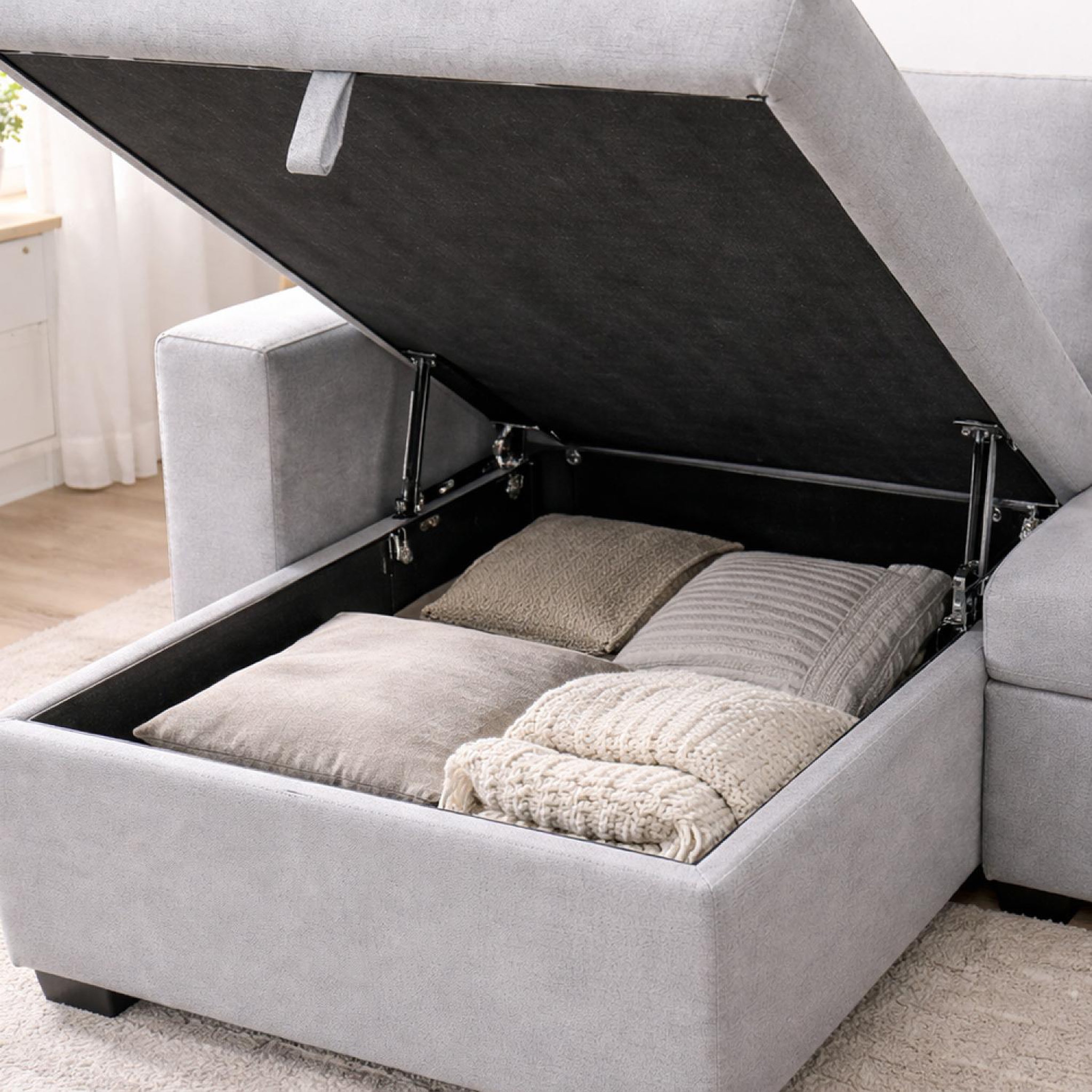 Voir la diapositive 5 : CONCEPT USINE Canapé d'angle convertible 3 places avec coffre en tissu gris celbridge
