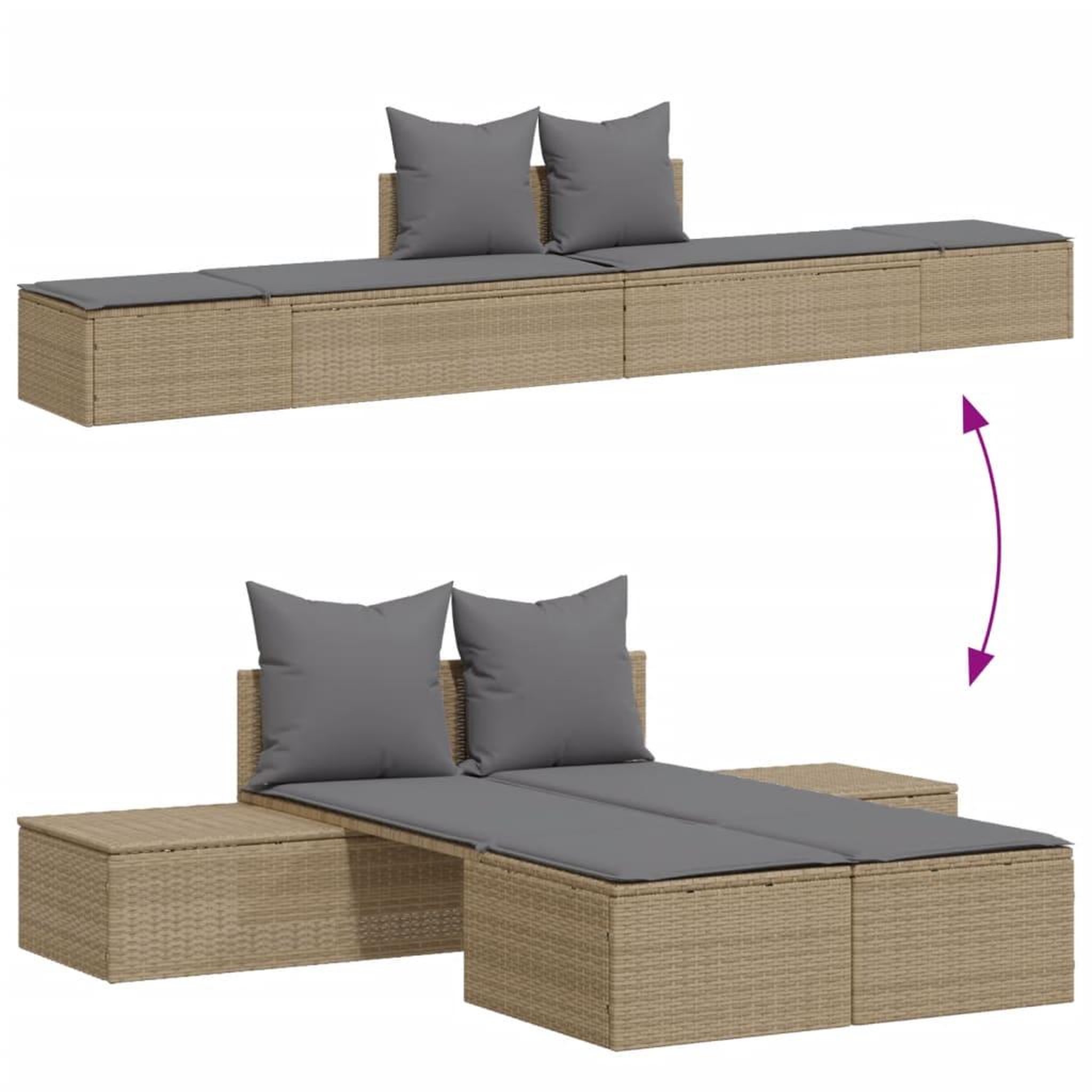 Voir la diapositive 3 : VIDAXL Chaise longue double avec coussins beige resine tressee