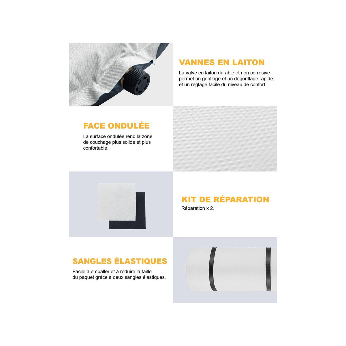 KINGCAMP Matelas gonflable double - Kingcamp - Gris - Sac de transport inclus - 198 x 7,5 x 130 cm