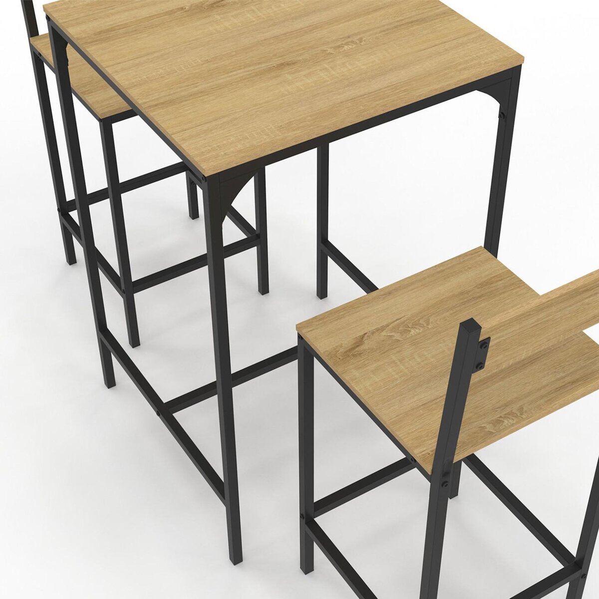 ID MARKET Ensemble table de bar carrée DETROIT 60 cm et 2 chaises de bar design industriel