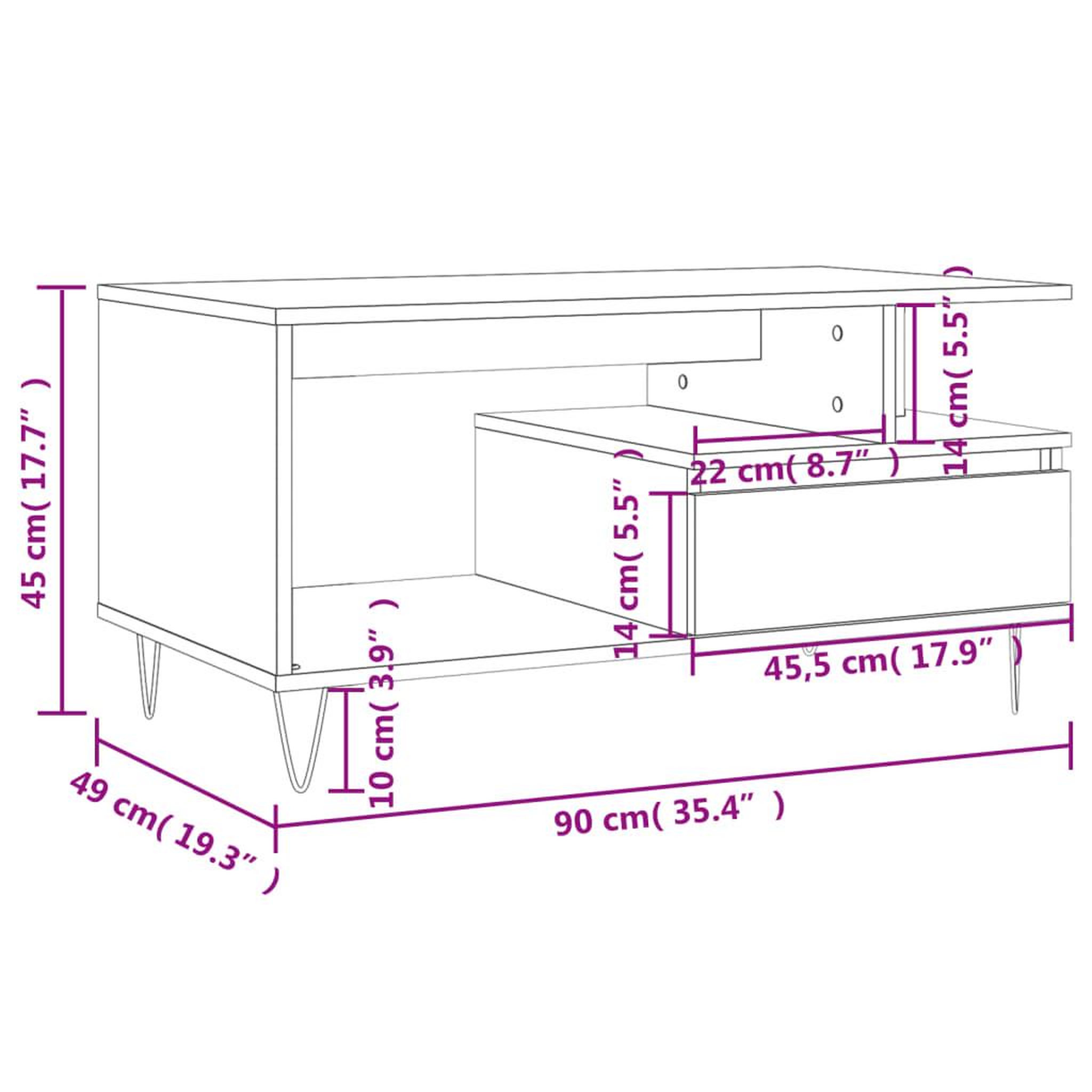 Voir la diapositive 6 : VIDAXL Table basse Noir 90x49x45 cm Bois d'ingenierie