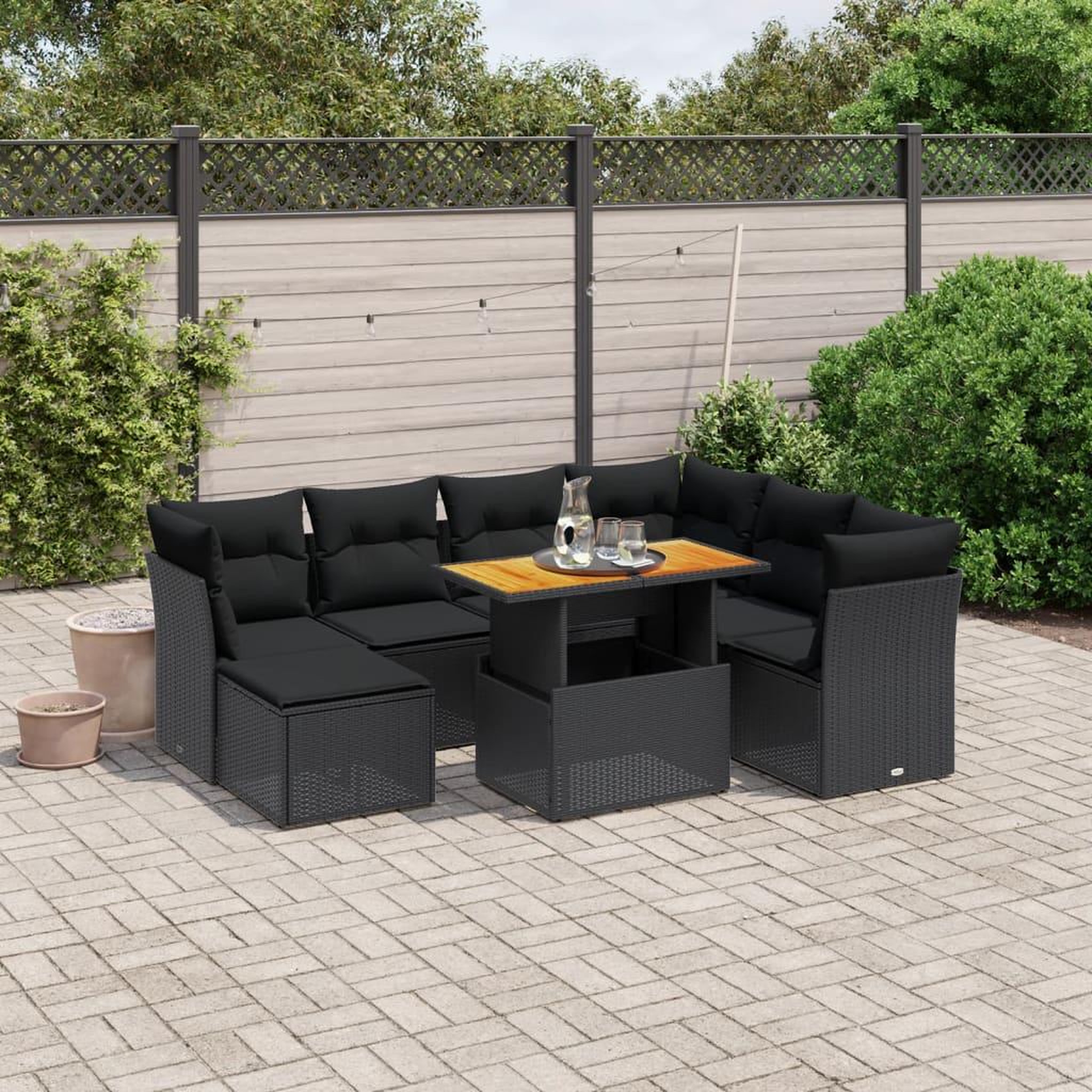 VIDAXL Salon de jardin 8 pcs avec coussins noir resine tressee
