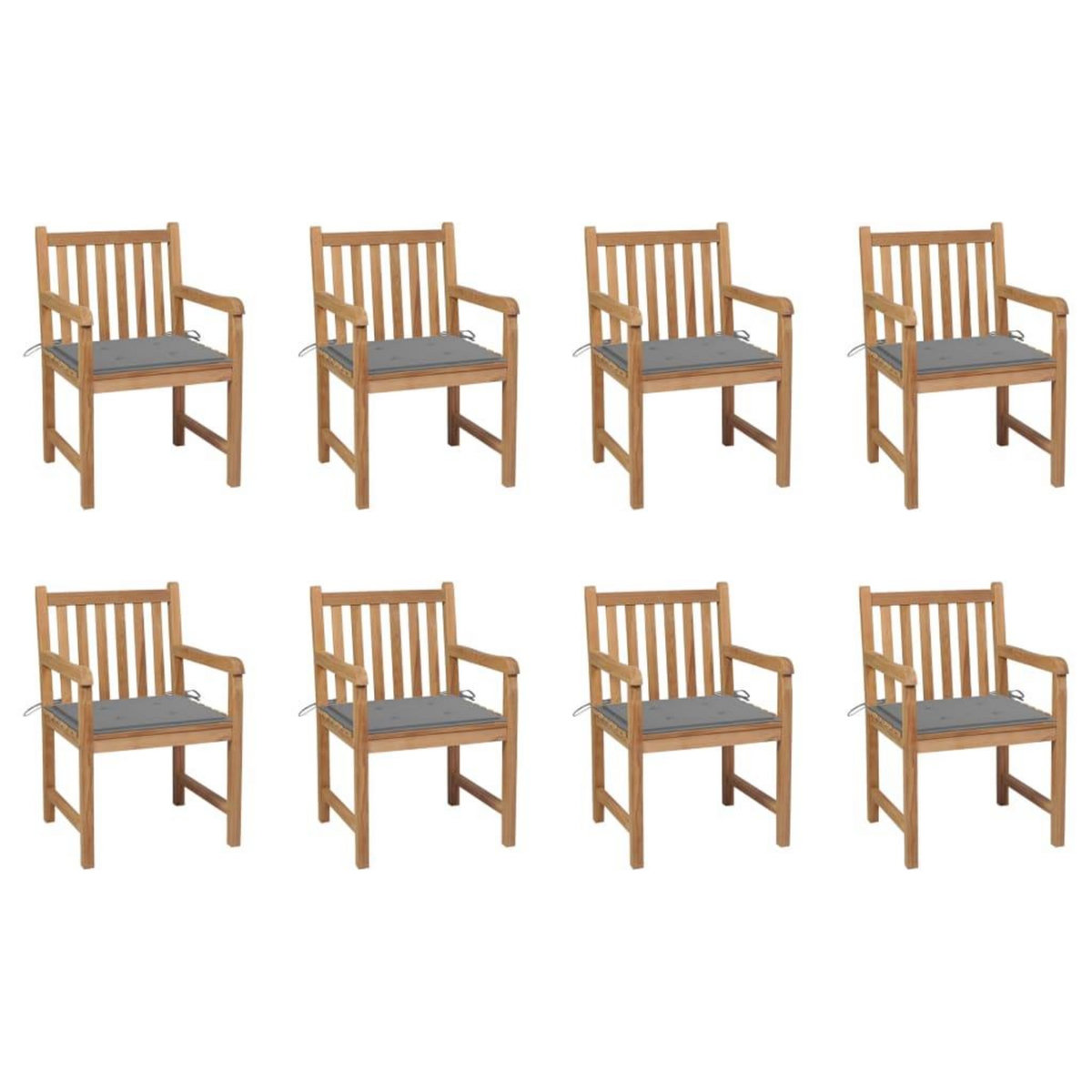 VIDAXL Chaises de jardin lot de 8 avec coussins gris Bois teck massif