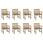 VIDAXL Chaises de jardin lot de 8 avec coussins gris Bois teck massif