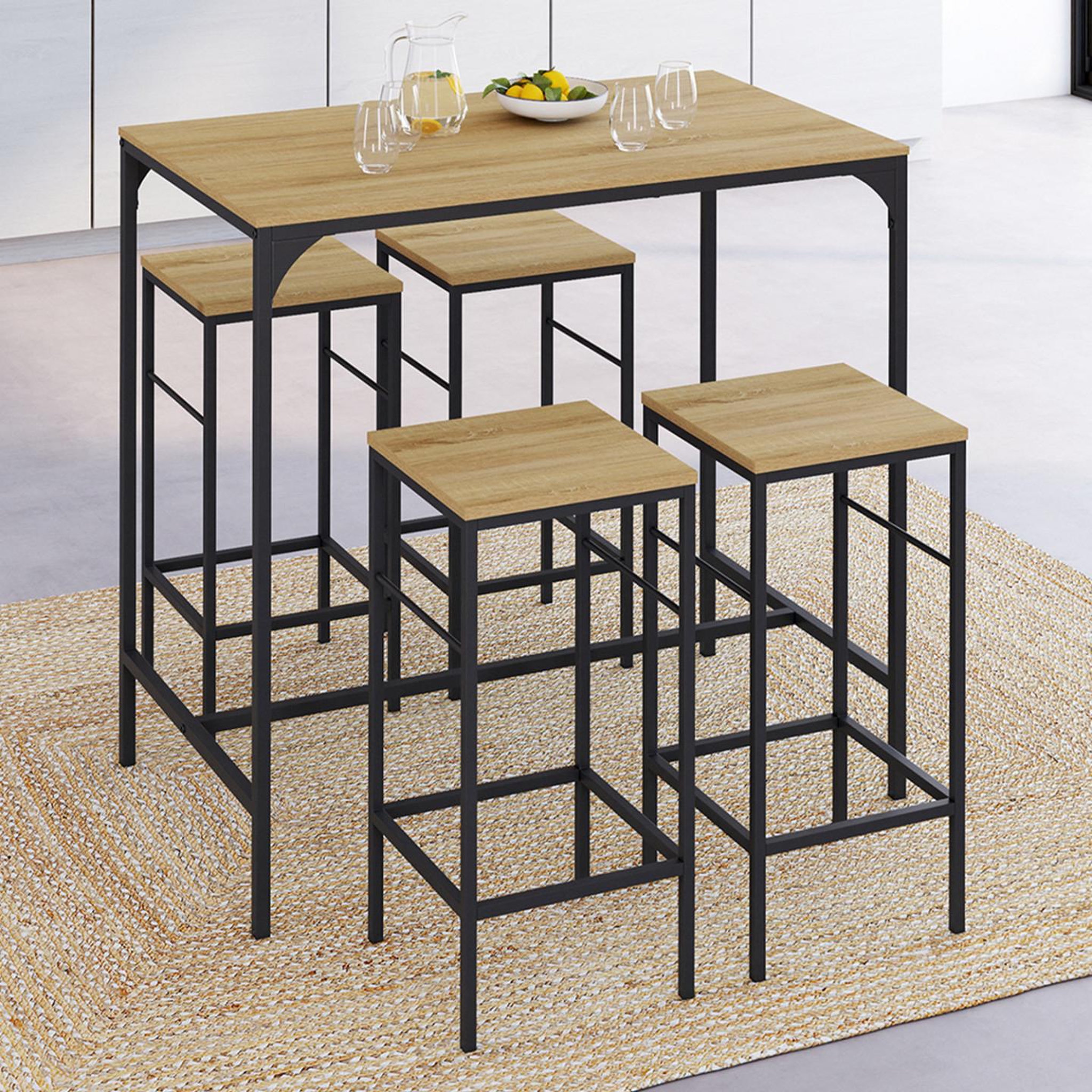 Voir la diapositive 2 : ID MARKET Ensemble table haute de bar detroit 100 cm et 4 tabourets bois et métal noir design industriel