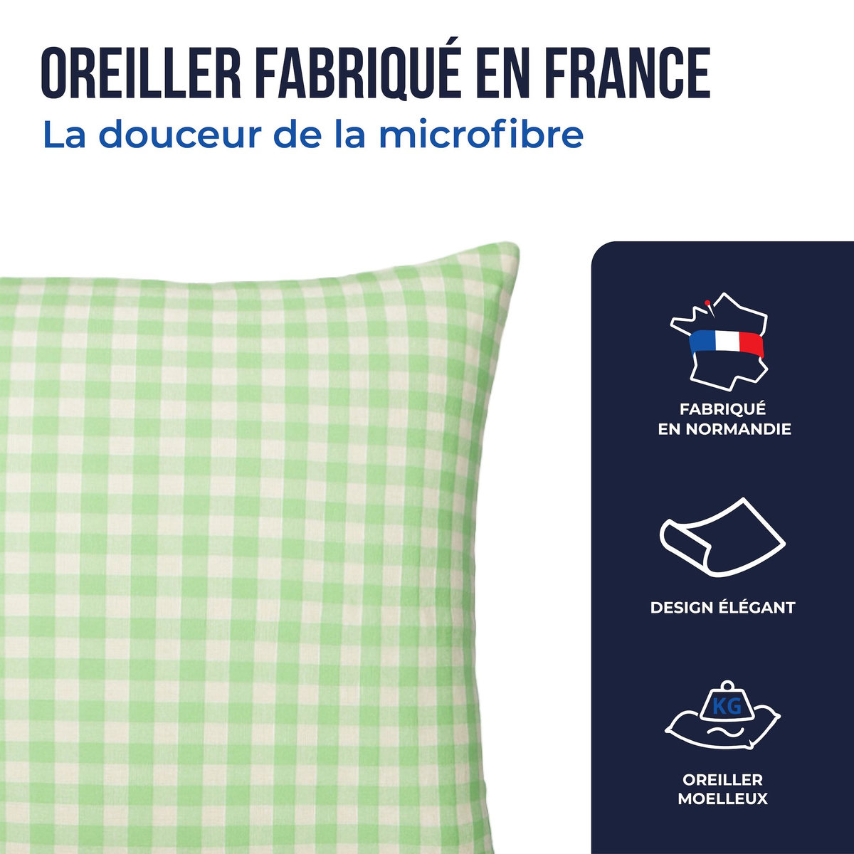 COLAS NORMAND Oreiller moelleux aux motifs vichy 60x60 cm