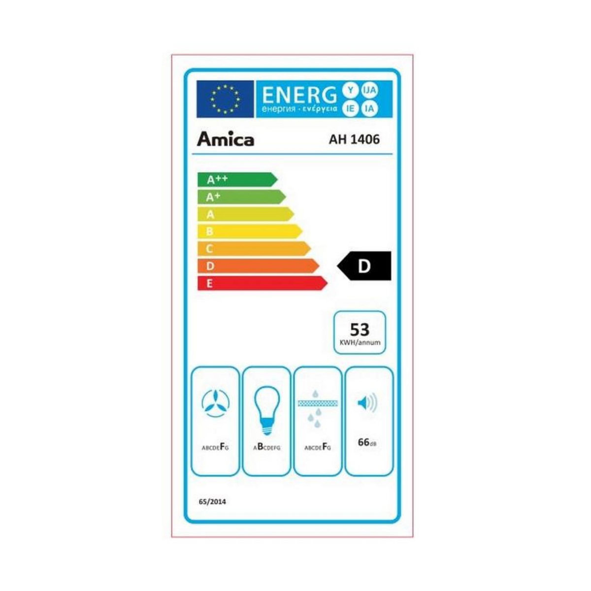 Amica Hotte visière 60cm 66db 195m3/h inox - ah1416