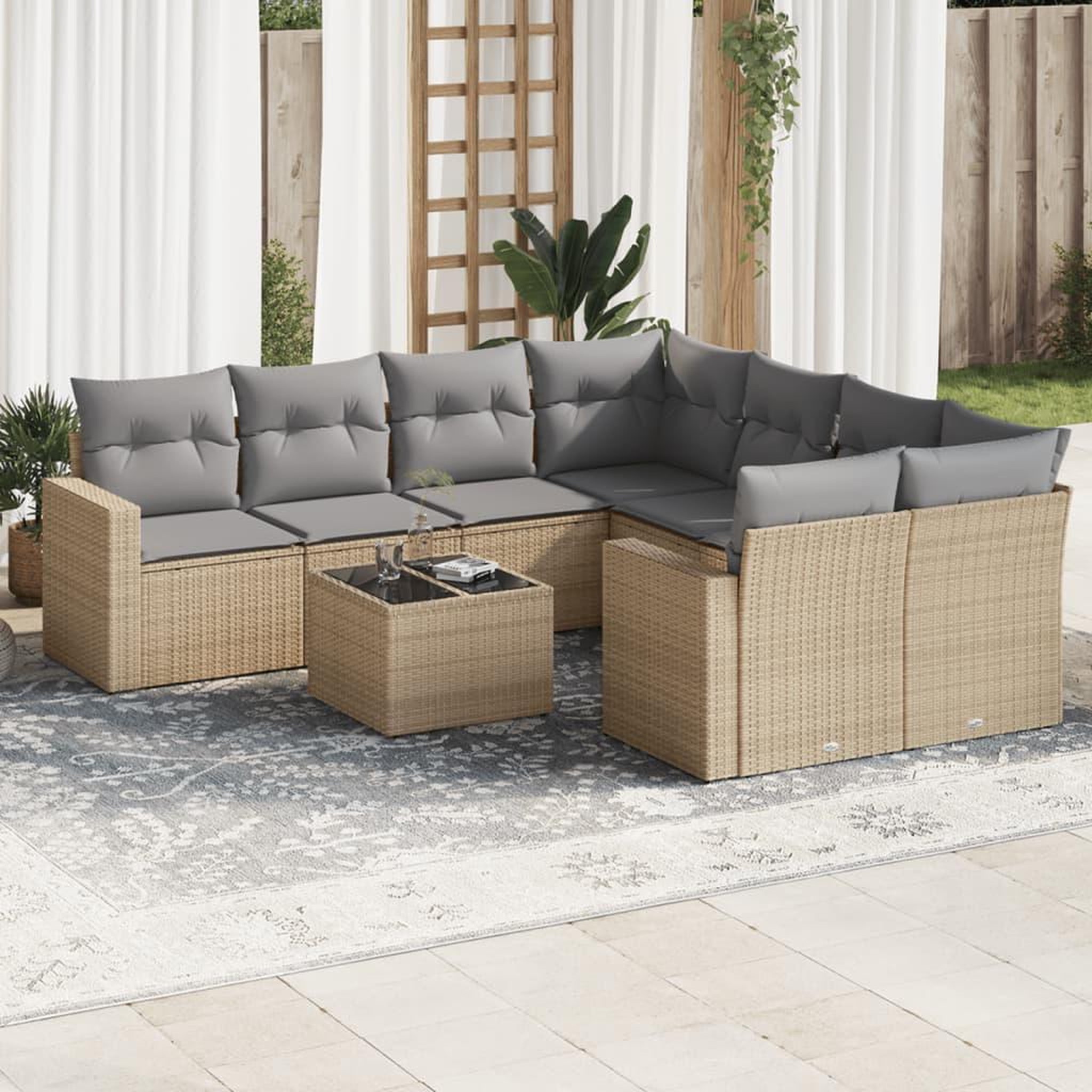 VIDAXL Salon de jardin avec coussins 9 pcs beige resine tressee