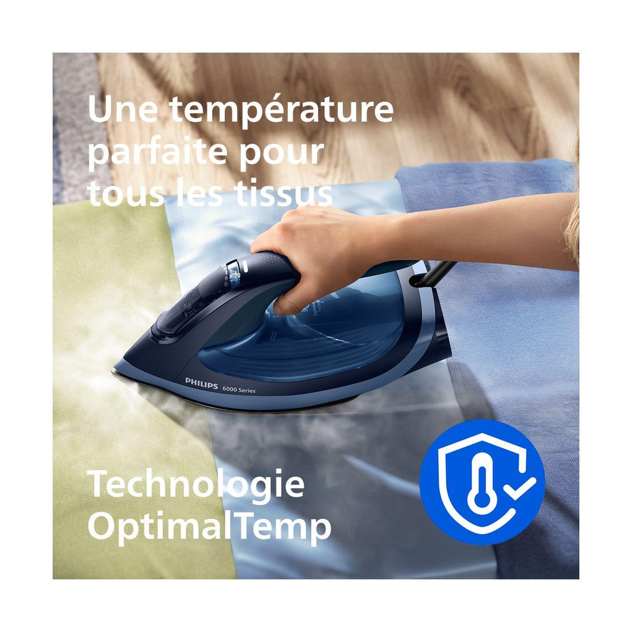Voir la diapositive 2 : Philips Fer à repasser dst6120/20 fer à vapeur série 6000 bleu/noir, 2600w