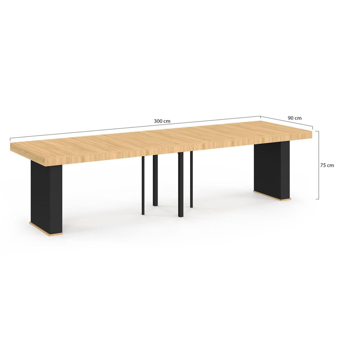 ID MARKET Table console extensible EDEN 14 personnes 300 cm bois et noir