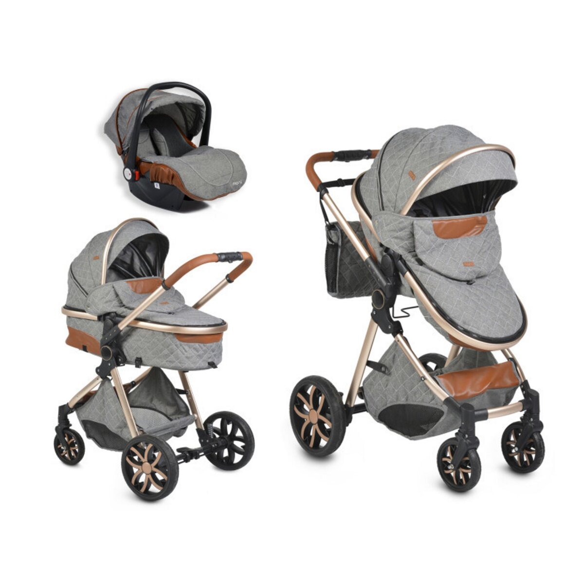 Poussette combinée trio 3 en 1 - siège auto 0m – nacelle – jusqu’à 22kg -  gris - Premium