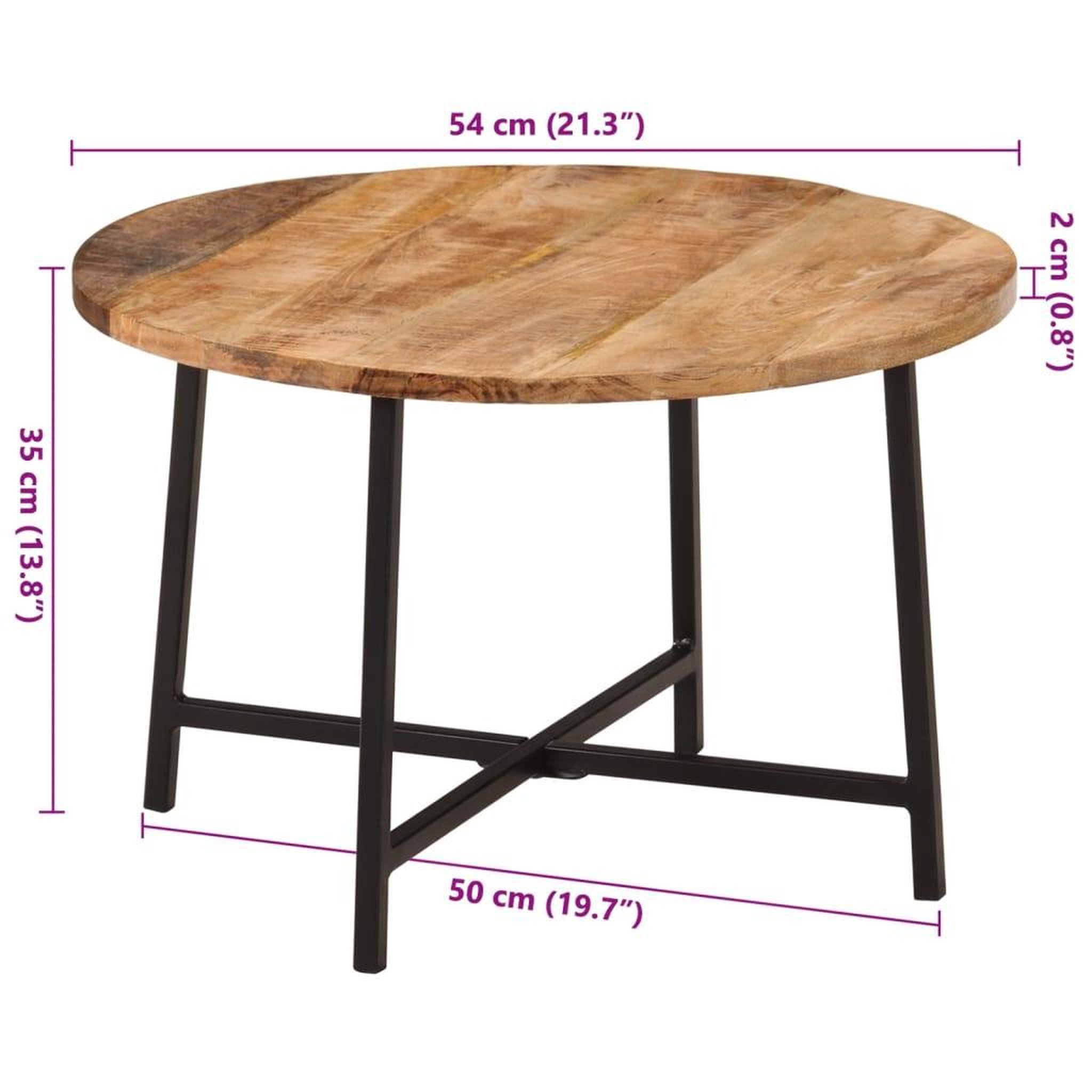 Voir la diapositive 6 : VIDAXL Table basse 54x54x35 cm bois de manguier solide et fer